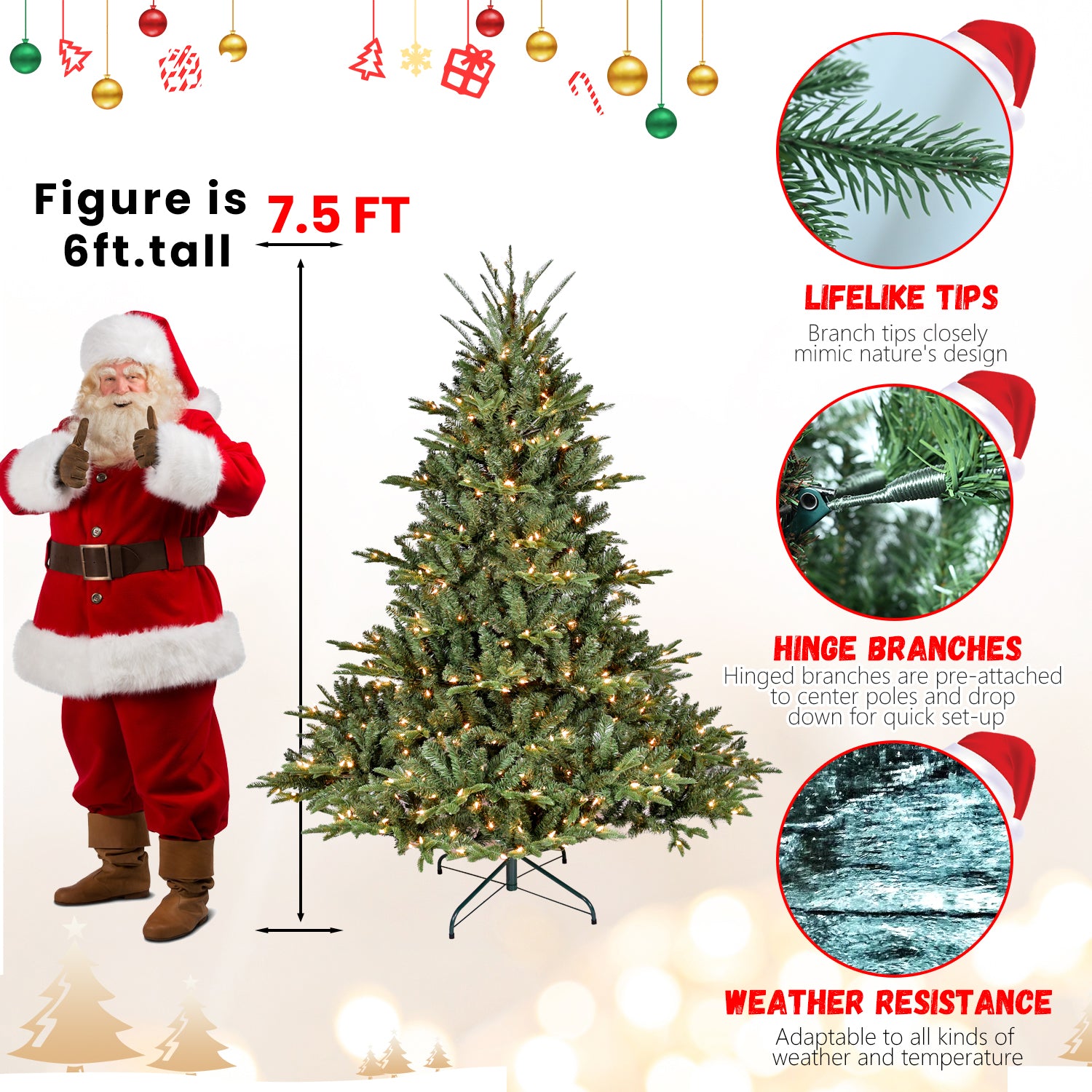 4FT Full-Shape Christmas Tree with 150 UL Lights – PE/PVC Mixed Branches, 673 Tips, Wide Base for Spacious Areas, Hinged Structure, Stable Metal Stand