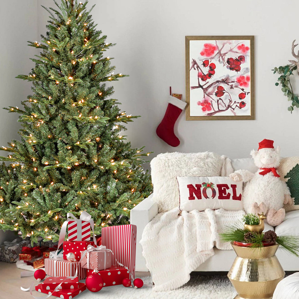 4FT Full-Shape Christmas Tree with 150 UL Lights – PE/PVC Mixed Branches, 673 Tips, Wide Base for Spacious Areas, Hinged Structure, Stable Metal Stand