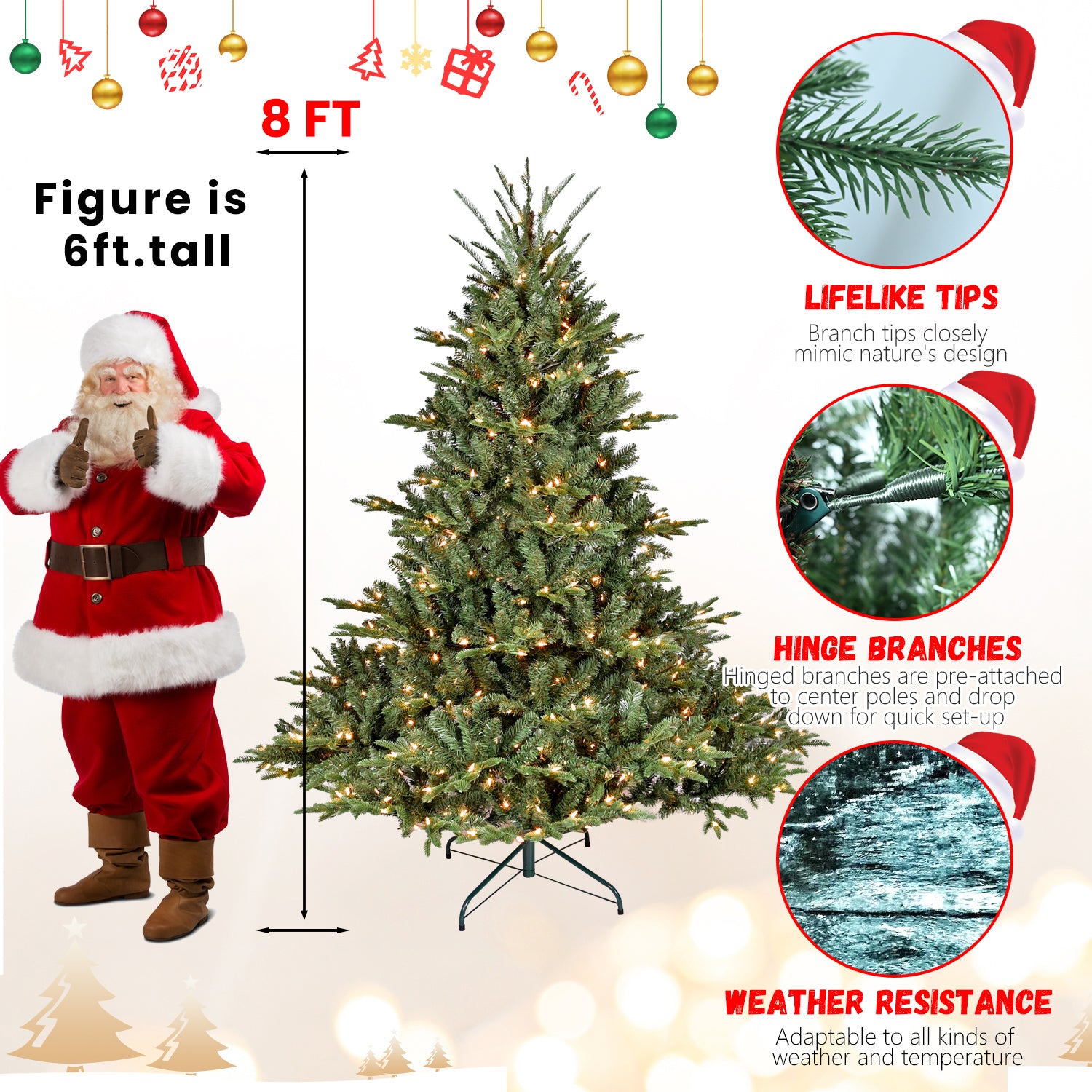 4FT Full-Shape Christmas Tree with 150 UL Lights – PE/PVC Mixed Branches, 673 Tips, Wide Base for Spacious Areas, Hinged Structure, Stable Metal Stand