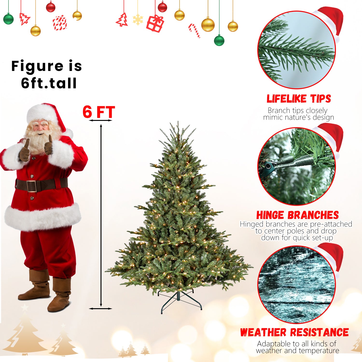 4FT Full-Shape Christmas Tree with 150 UL Lights – PE/PVC Mixed Branches, 673 Tips, Wide Base for Spacious Areas, Hinged Structure, Stable Metal Stand