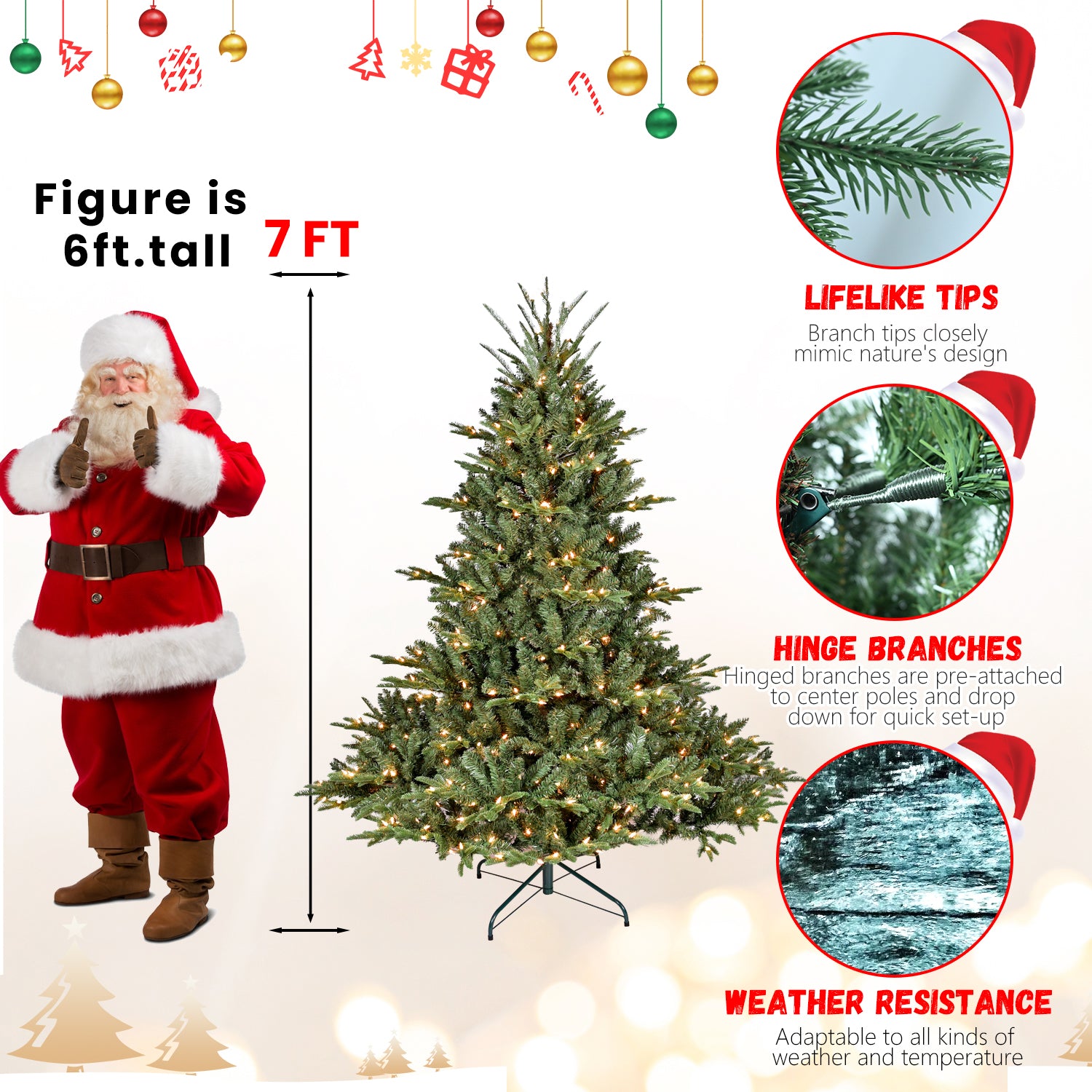 4FT Full-Shape Christmas Tree with 150 UL Lights – PE/PVC Mixed Branches, 673 Tips, Wide Base for Spacious Areas, Hinged Structure, Stable Metal Stand