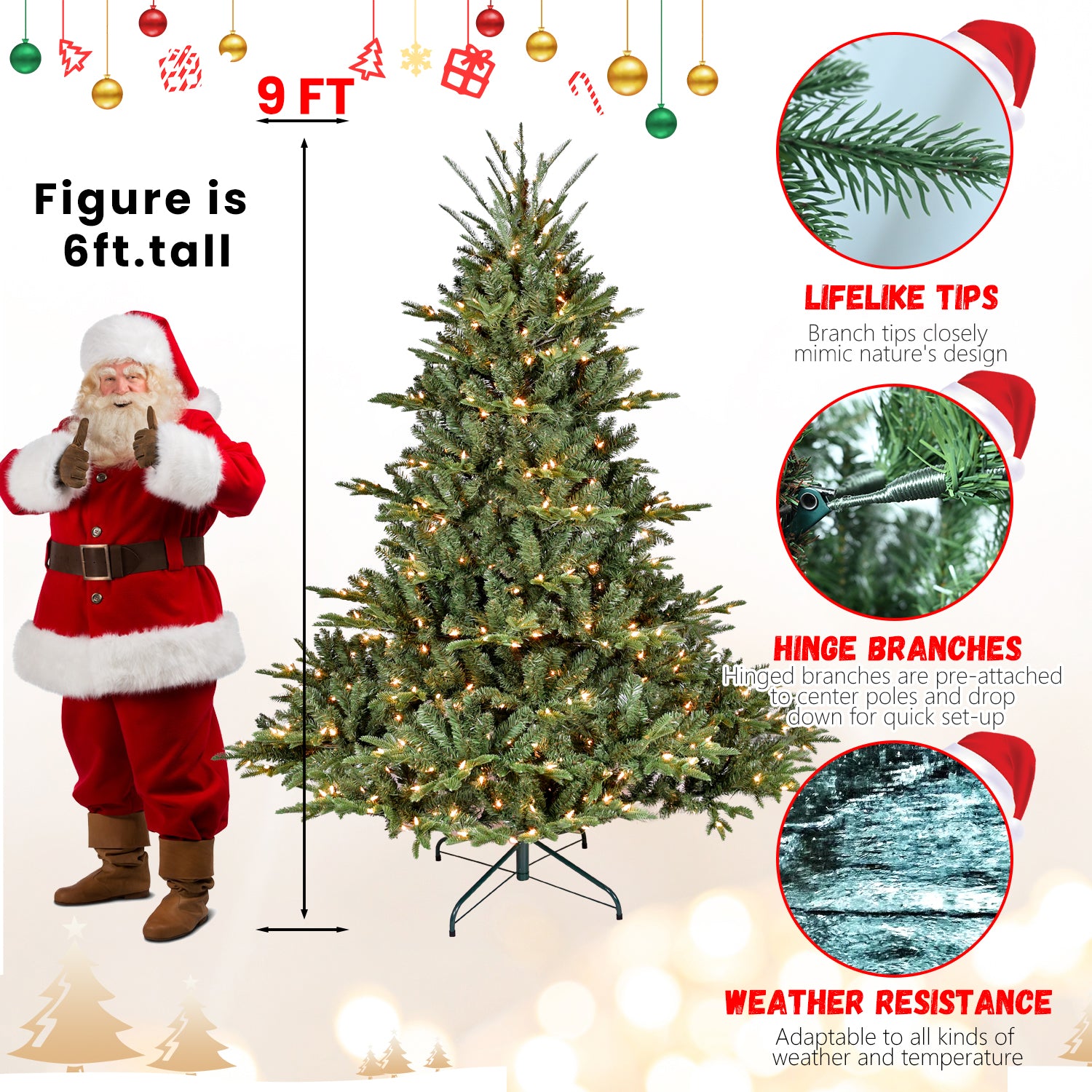 4FT Full-Shape Christmas Tree with 150 UL Lights – PE/PVC Mixed Branches, 673 Tips, Wide Base for Spacious Areas, Hinged Structure, Stable Metal Stand
