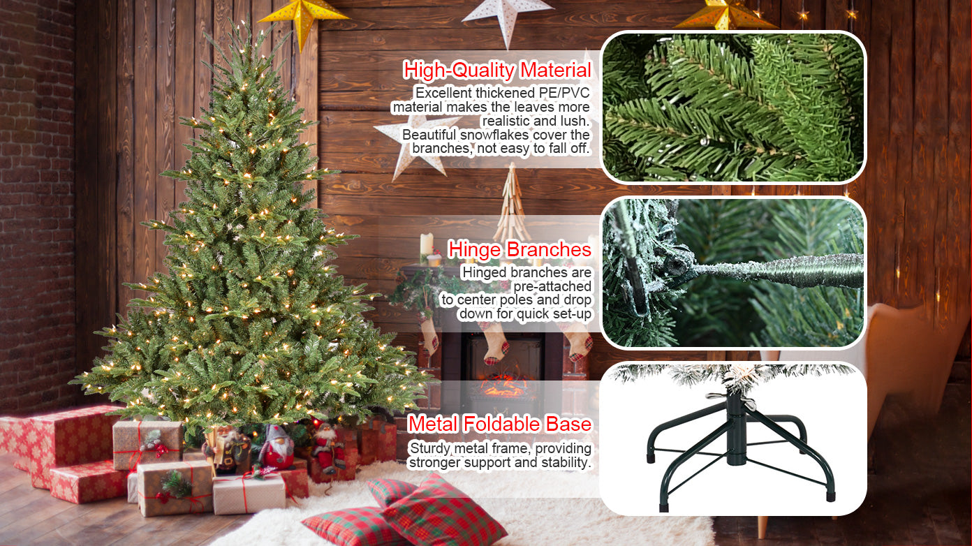 4FT Full-Shape Christmas Tree with 150 UL Lights – PE/PVC Mixed Branches, 673 Tips, Wide Base for Spacious Areas, Hinged Structure, Stable Metal Stand