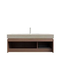MURI 48" Bathroom Vanity&Sink, Floating Plywood Storage Cabinet with Drawer&Doors, Roma Travertine Sintered Stone Top&Ceramic Basin with 1 Pre-drilled Faucet Hole, Pre-assembled, Brown Oak Woodgrain