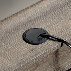Industrial L-Shaped Desk with Built-In Usb Ports And Grommet Holes, Brown Finish