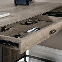 Industrial L-Shaped Desk with Built-In Usb Ports And Grommet Holes, Brown Finish
