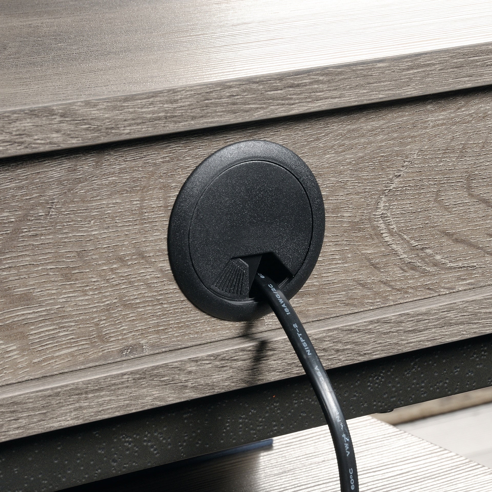 Industrial L-Shaped Desk with Built-In Usb Ports And Grommet Holes, Brown Finish