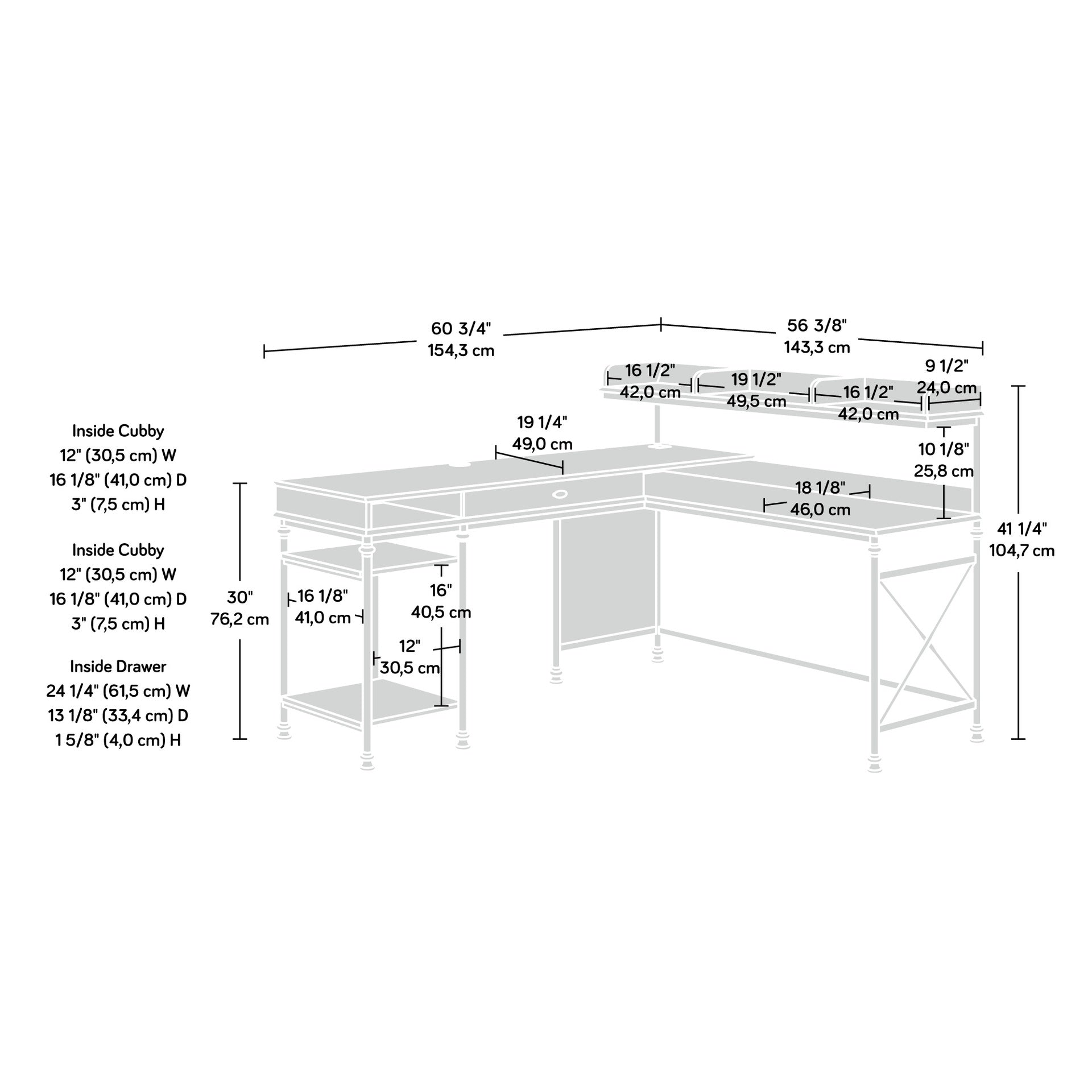 Industrial L-Shaped Desk with Built-In Usb Ports And Grommet Holes, Brown Finish