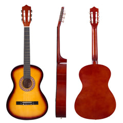 Classical Guitar, 38 Inch, Wood Classical Guitar Starter Kit for Beginners, with Nylon Strings, Gig Bag, Strap, Tuner, Extra String, Pick, Capo, Basswood, for Teenagers Adults Students, Sunburst