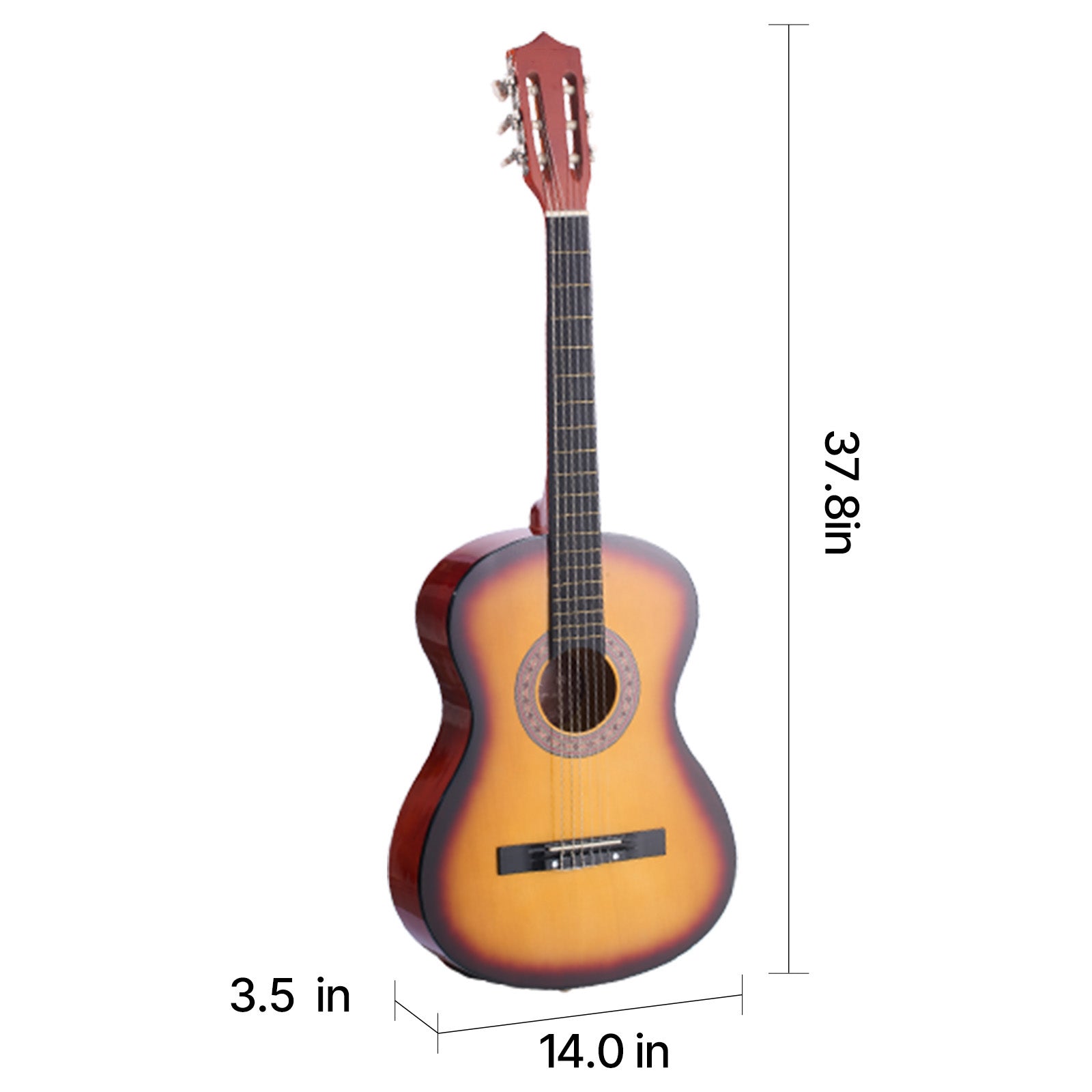 Classical Guitar, 38 Inch, Wood Classical Guitar Starter Kit for Beginners, with Nylon Strings, Gig Bag, Strap, Tuner, Extra String, Pick, Capo, Basswood, for Teenagers Adults Students, Sunburst