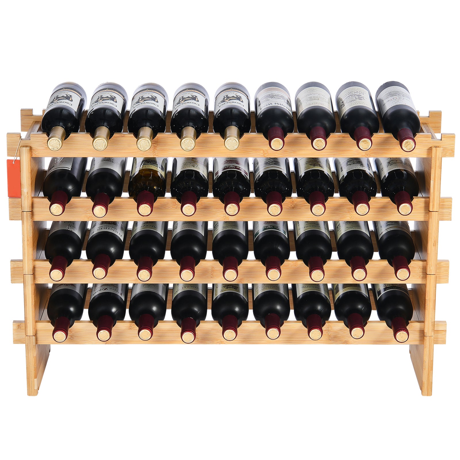 36 Bottle Stackable Modular Wine Rack Bamboo Wood Display Shelf 4-Tier