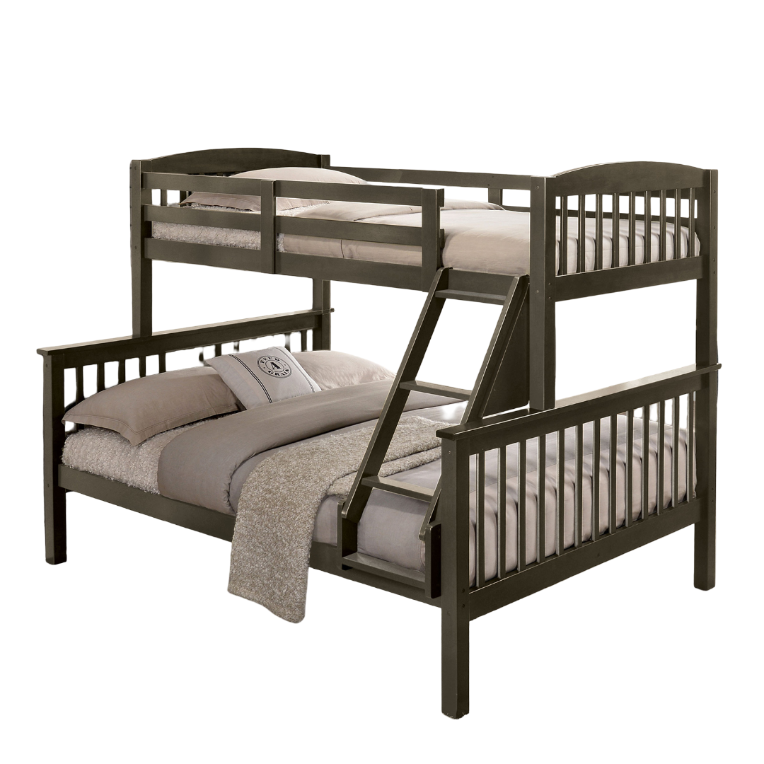 Transition Twin Full Bed With Slat Design And Angled Ladder, Gray
