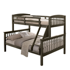 Transition Twin Full Bed With Slat Design And Angled Ladder, Gray