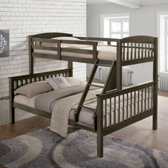 Transition Twin Full Bed With Slat Design And Angled Ladder, Gray