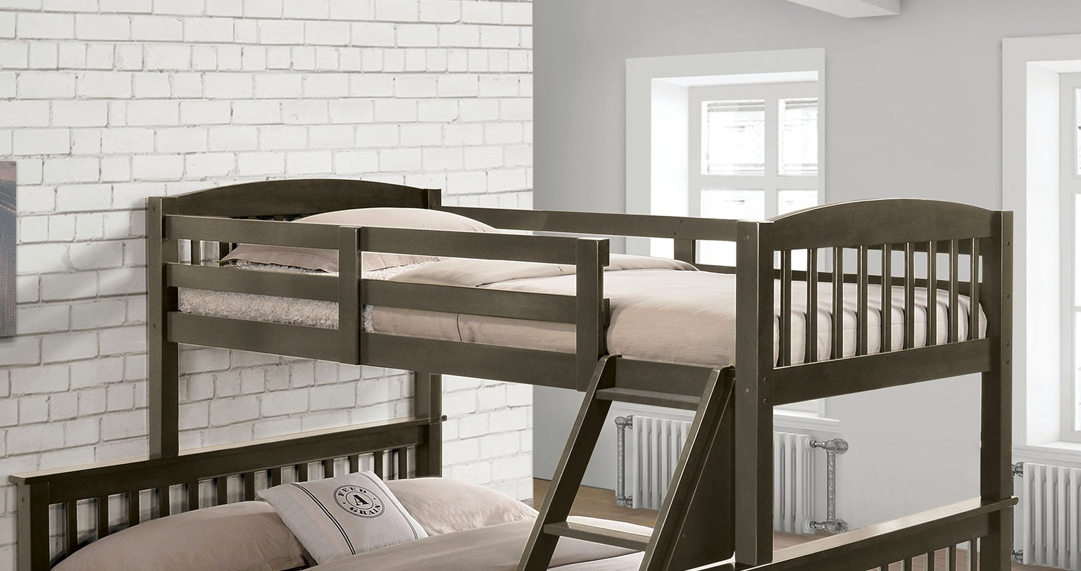 Transition Twin Full Bed With Slat Design And Angled Ladder, Gray