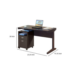 Desk w File Cabinet, 2 Storage Drawers, 47 Inch Red Cocoa Brown
