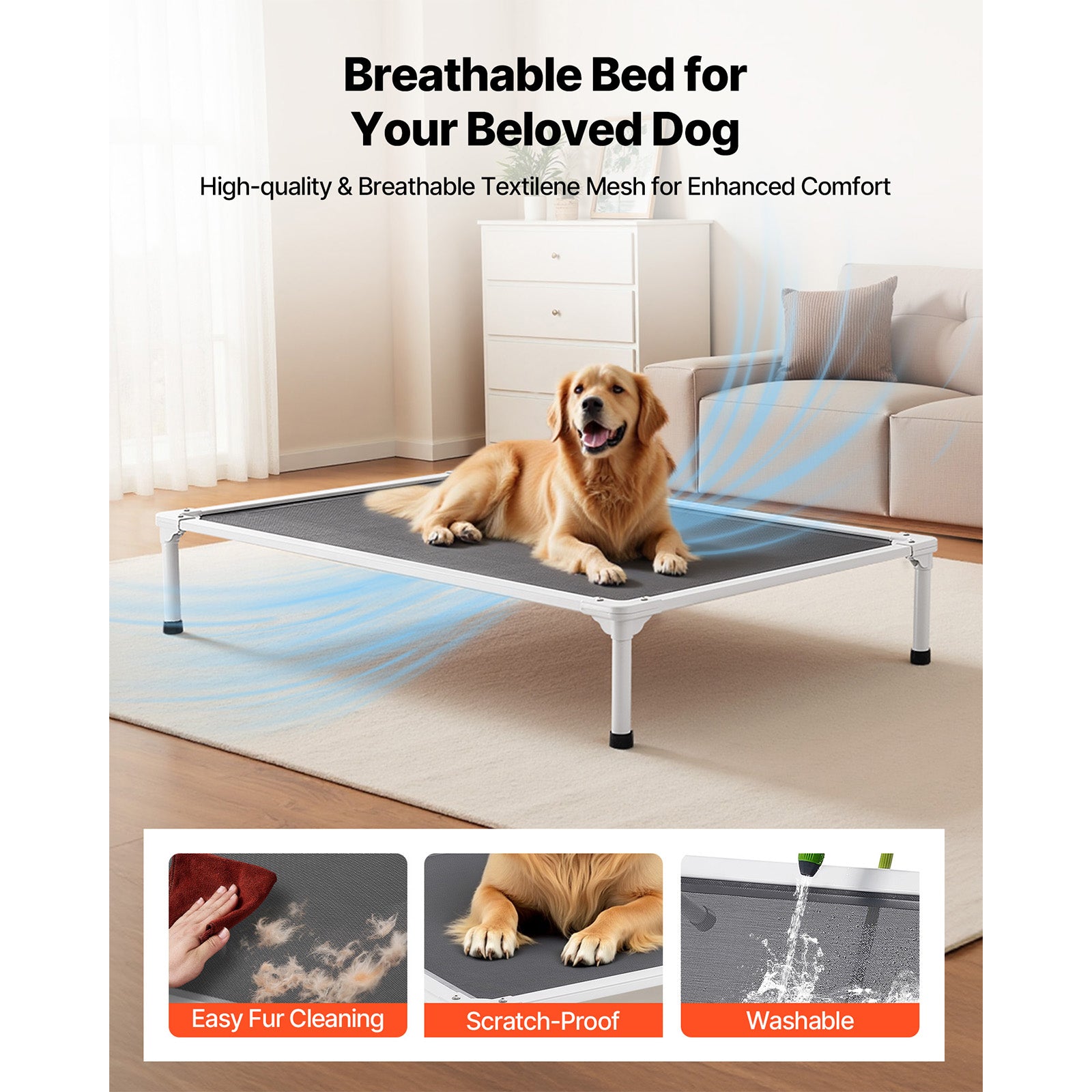 Elevated Dog Bed for Large Dog Portable Raised Dog Cot with Teslin Mesh XL