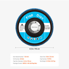 Flap Discs 4-1/2" x 7/8" Sanding Disc for Angle Grinder 40 Grit 10 Packs