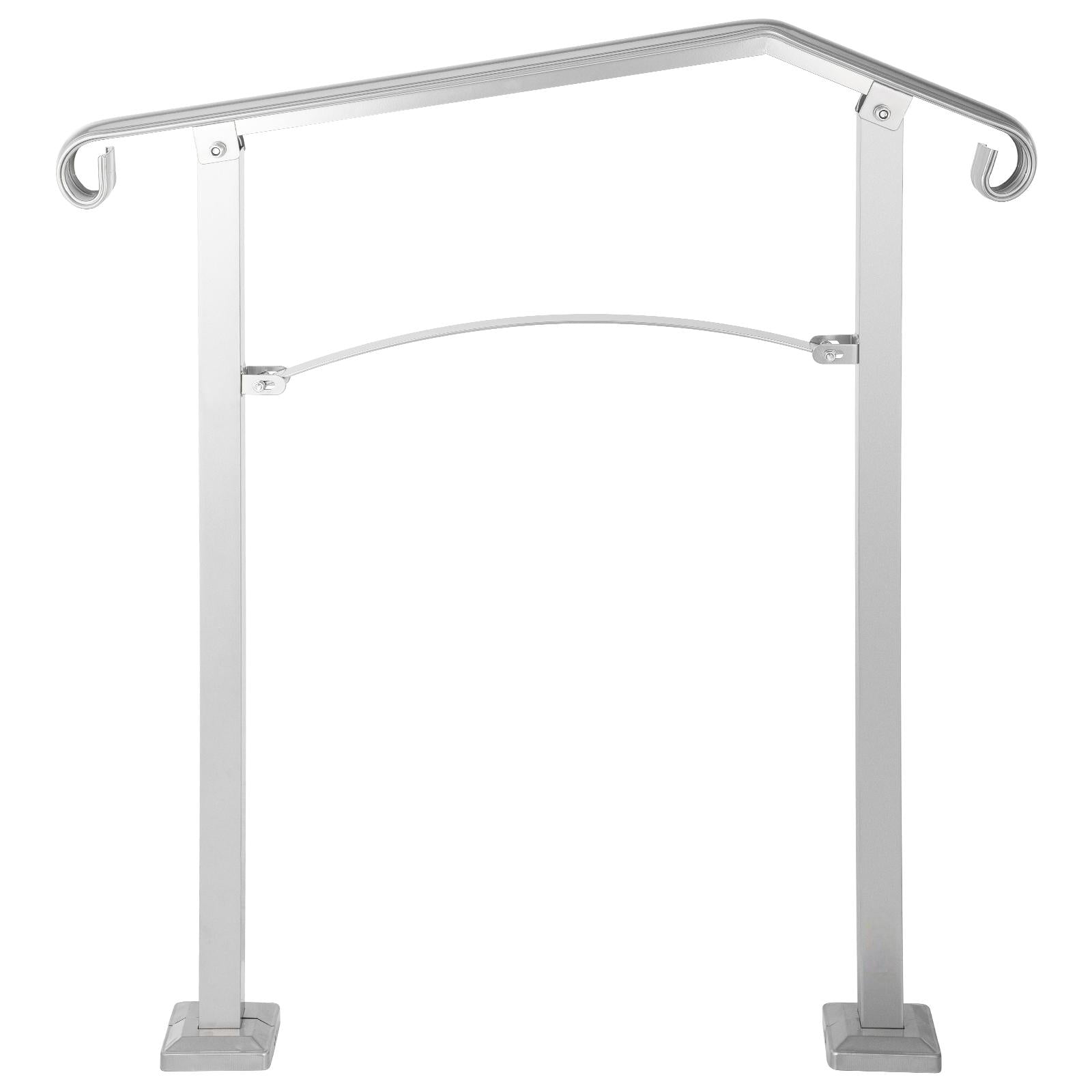 Outdoor Stair Railing, Fit 2 or 3 Steps Alloy Metal Handrailing, Front Porch Flexible Transitional Handrail, Arch Step Rail with Installation Kit, for Concrete or Wooden Stairs, Silver