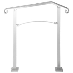Outdoor Stair Railing, Fit 2 or 3 Steps Alloy Metal Handrailing, Front Porch Flexible Transitional Handrail, Arch Step Rail with Installation Kit, for Concrete or Wooden Stairs, Silver