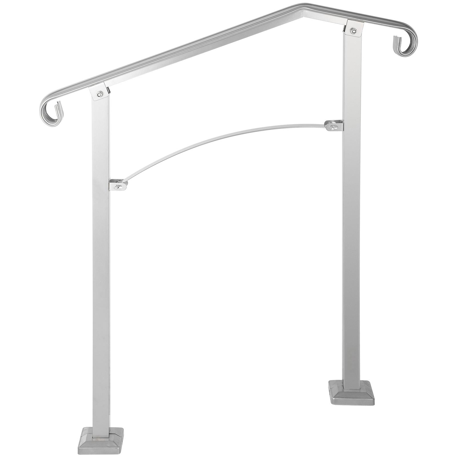 Outdoor Stair Railing, Fit 2 or 3 Steps Alloy Metal Handrailing, Front Porch Flexible Transitional Handrail, Arch Step Rail with Installation Kit, for Concrete or Wooden Stairs, Silver