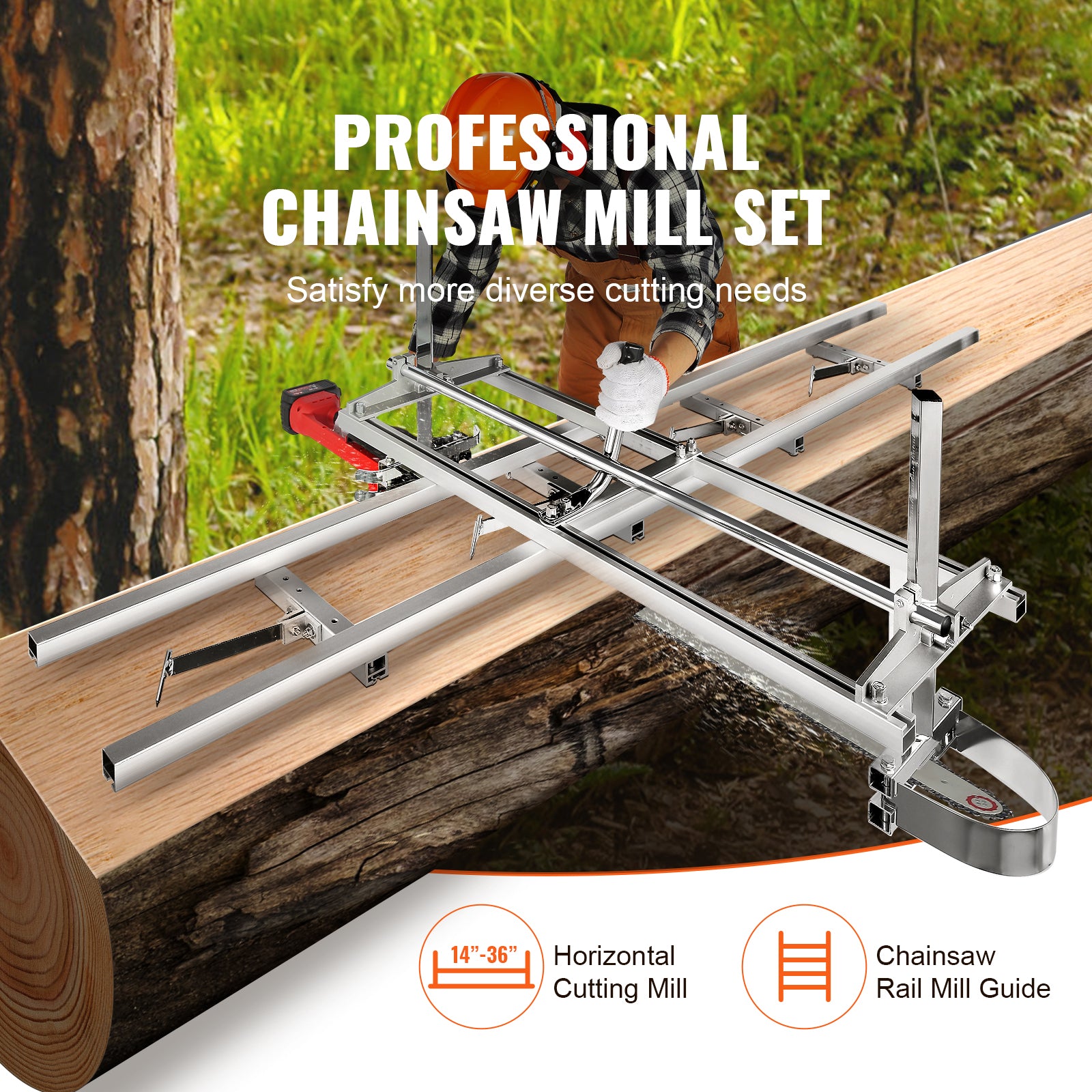 Chainsaw Mill and Rail Mill Guide System, Portable Sawmill 14"-36" Guide Bar, 9ft Aluminum Saw Milling Rail Guide with Chainsaw Planking Mill for Woodworkers and Carpenters