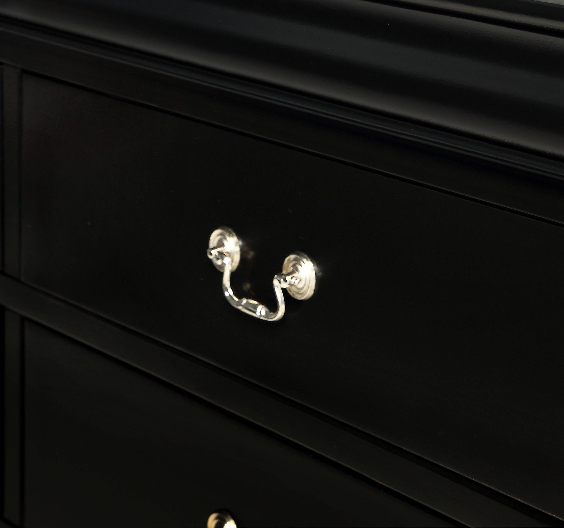 1pc Black Finish Two Drawers Louis Philip Nightstand Solid Wood Contemporary & Simple Style