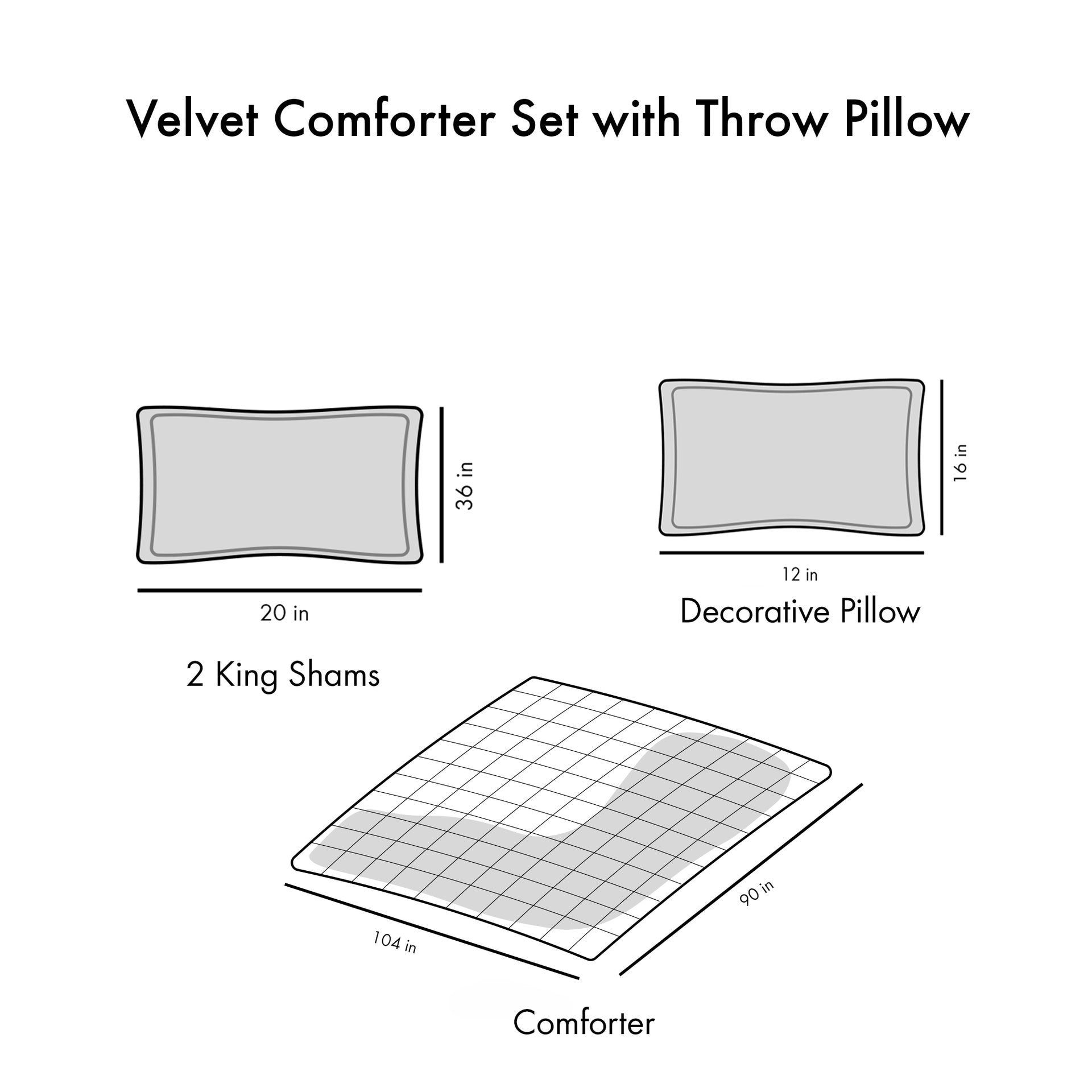 King/Cal King Velvet Comforter Set with Throw Pillow