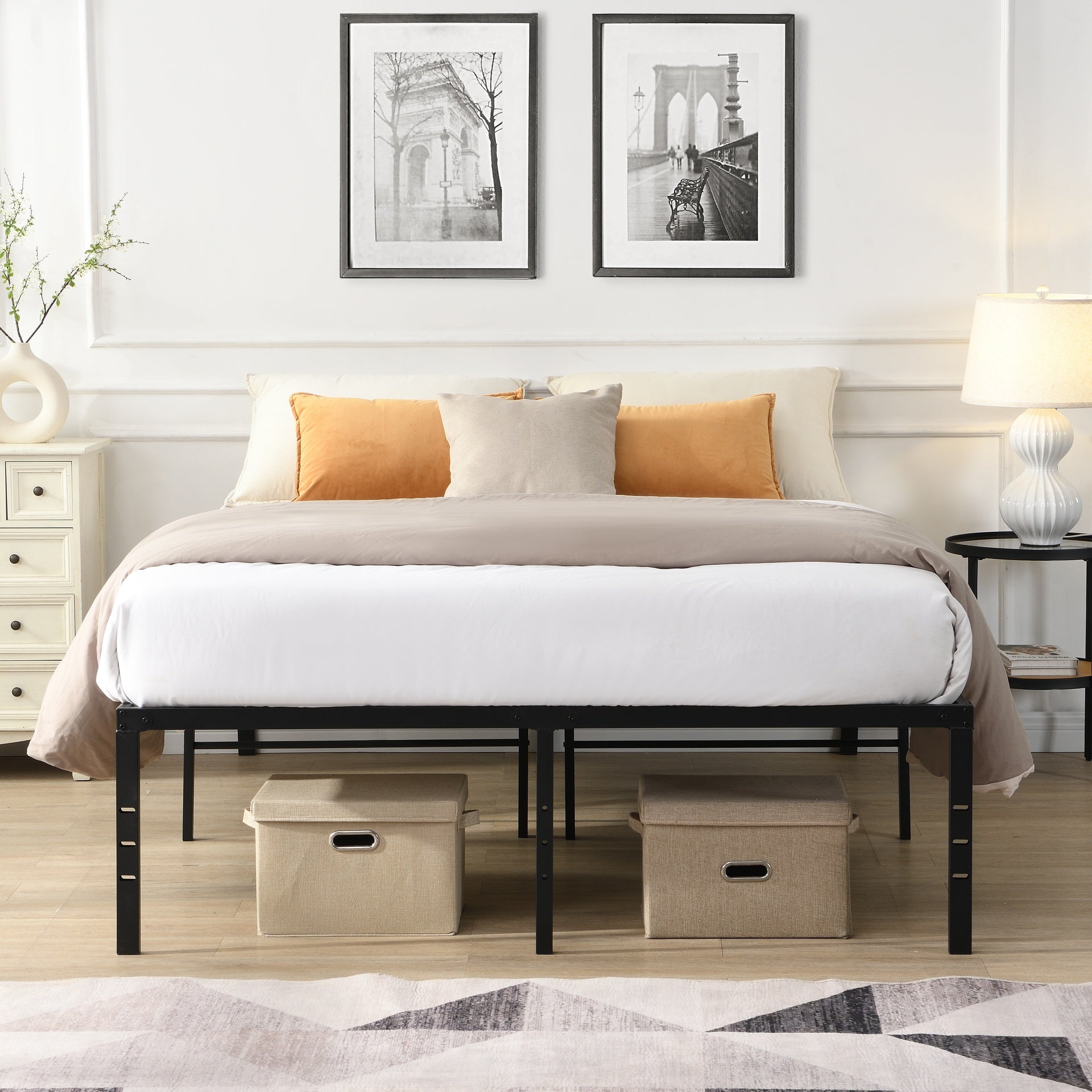 Queen Size Bed Frame , Heavy Duty Metal Bed Frame , Quick & Easy Assembly, No Noise, Black