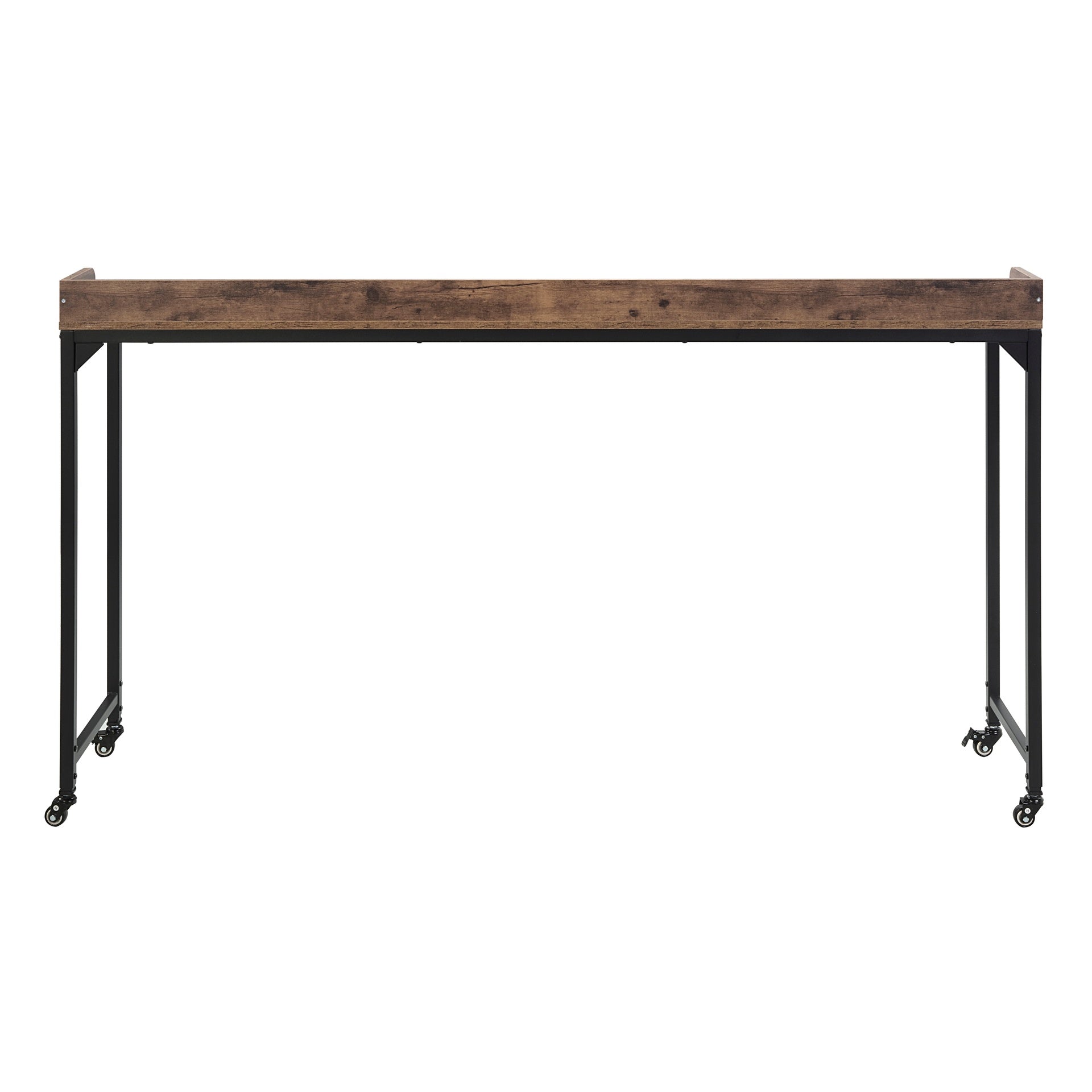 Rustic Brown Wood Finish Multipurpose Over the Bed Desk with Adjustable Height, Metal Legs with Casters, Overbed Table 1pc, Laptop Table for Bed, Breakfast Table