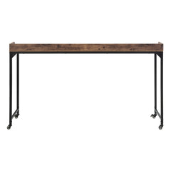 Rustic Brown Wood Finish Multipurpose Over the Bed Desk with Adjustable Height, Metal Legs with Casters, Overbed Table 1pc, Laptop Table for Bed, Breakfast Table