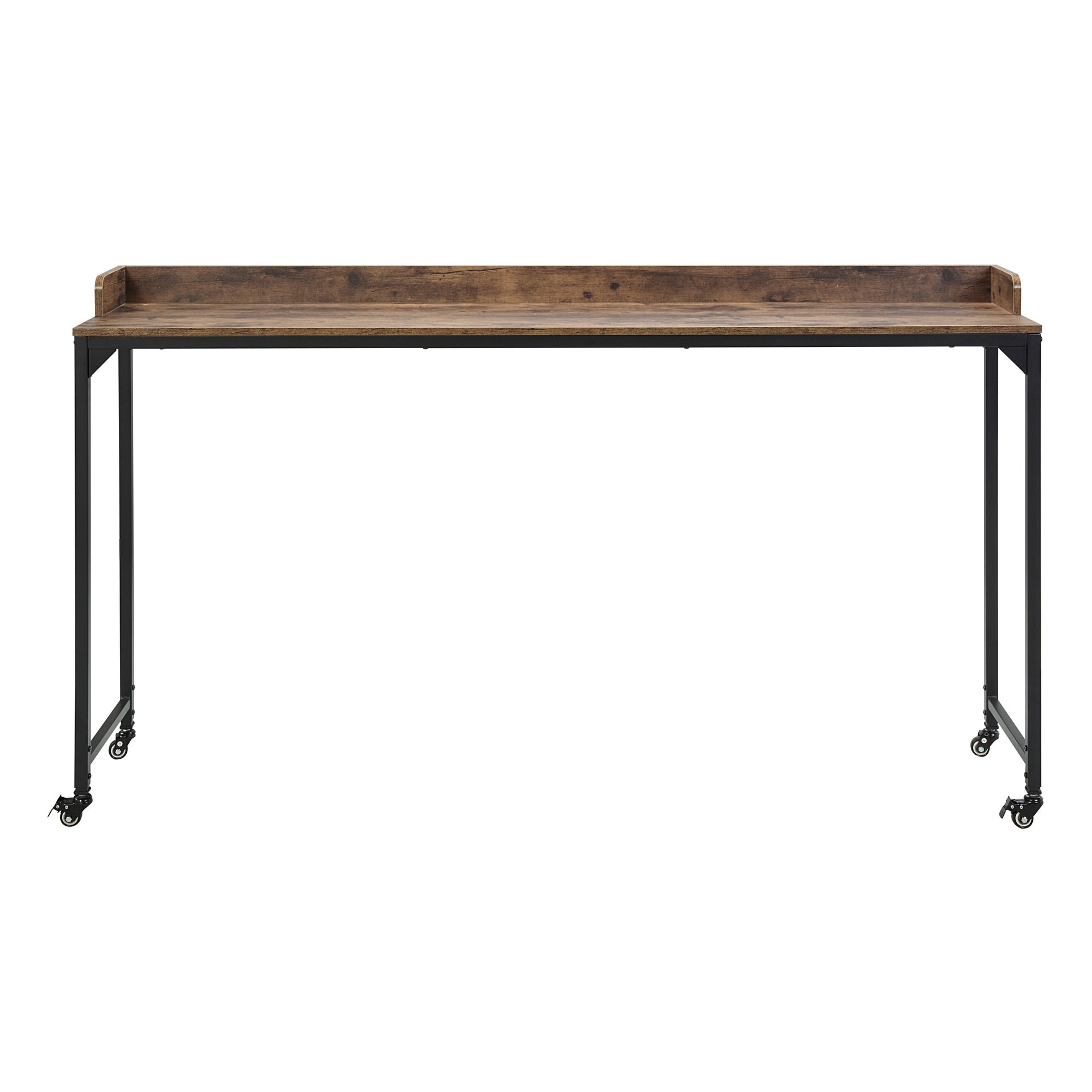 Rustic Brown Wood Finish Multipurpose Over the Bed Desk with Adjustable Height, Metal Legs with Casters, Overbed Table 1pc, Laptop Table for Bed, Breakfast Table
