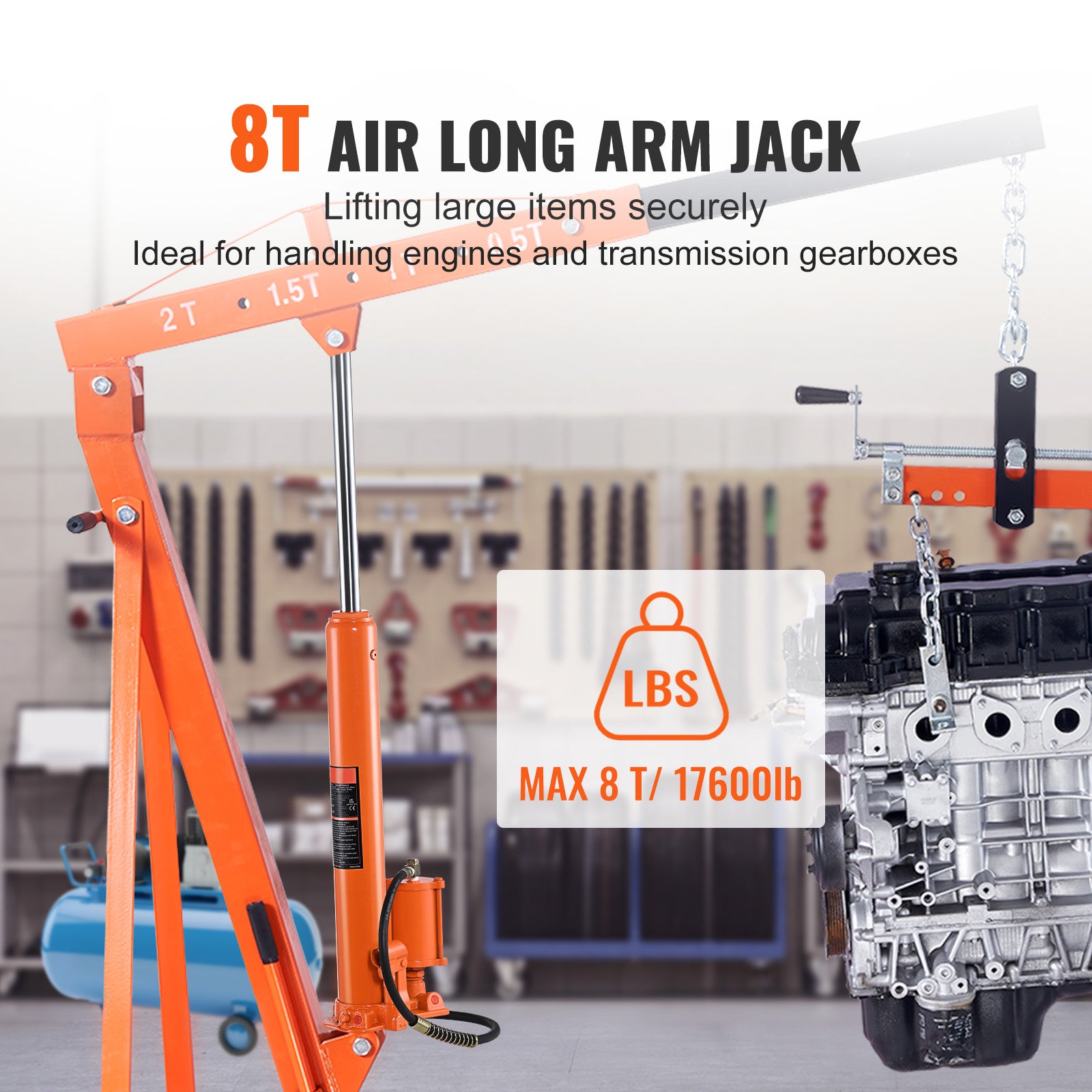 Hydraulic Long Ram Jack 8Ton Clevis Base Engine Hoist Cylinder Single Pump