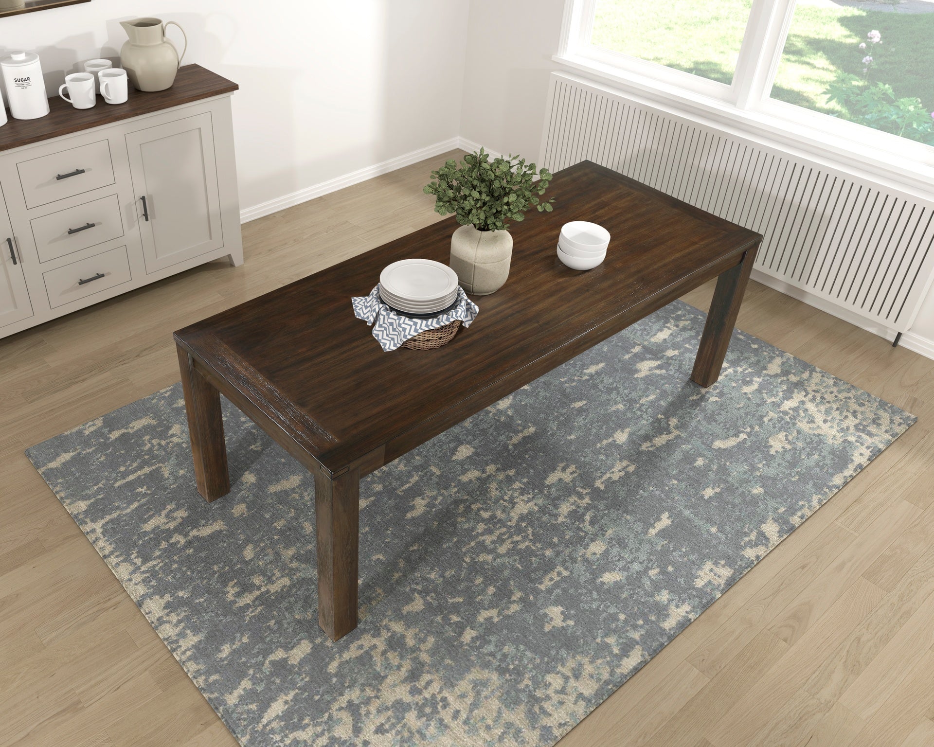 5pc Dining Set Dark Brown Finish Table and Taupe Fabric Upholstered 4x Side Chairs Wooden Modern Dining Kitchen Furniture