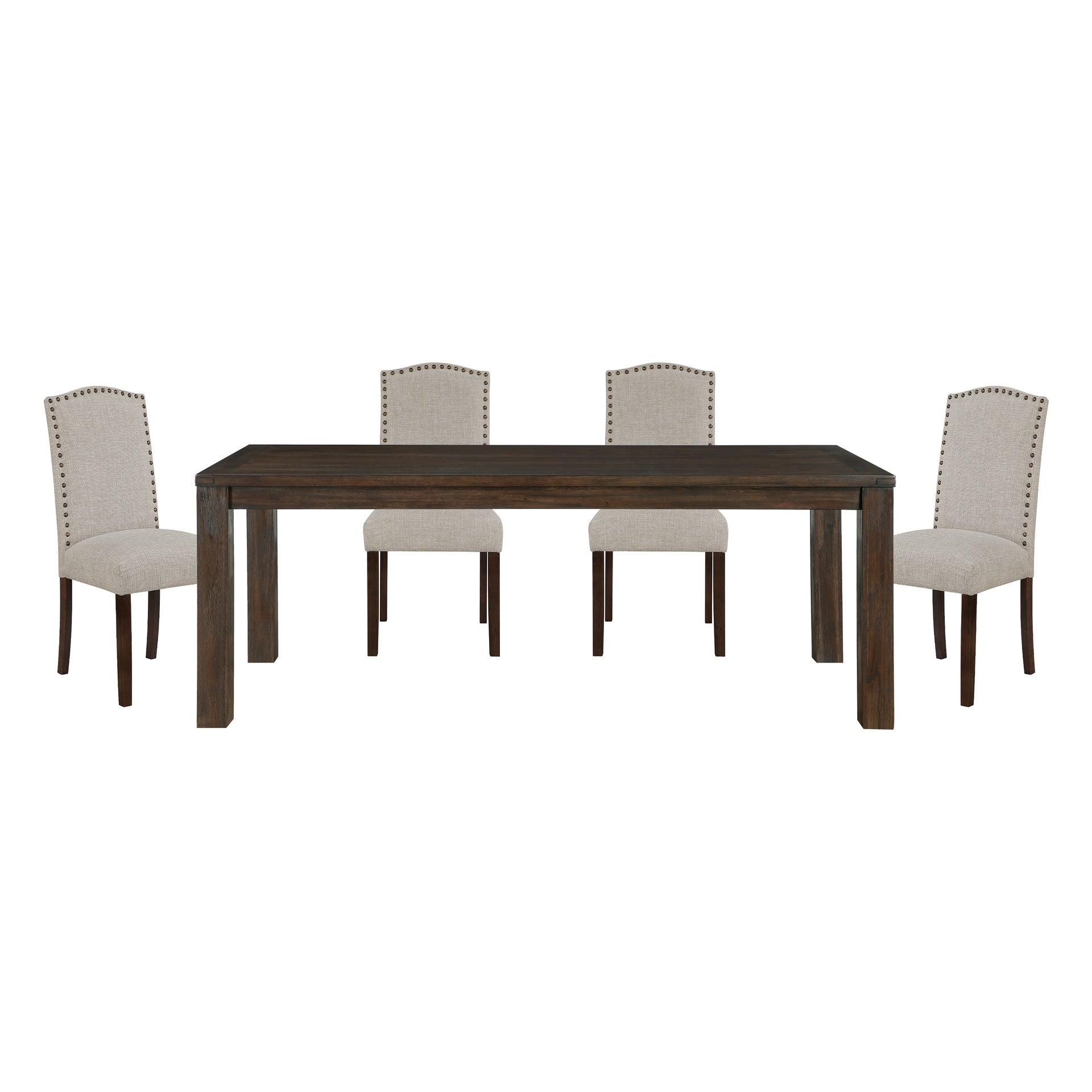 5pc Dining Set Dark Brown Finish Table and Taupe Fabric Upholstered 4x Side Chairs Wooden Modern Dining Kitchen Furniture