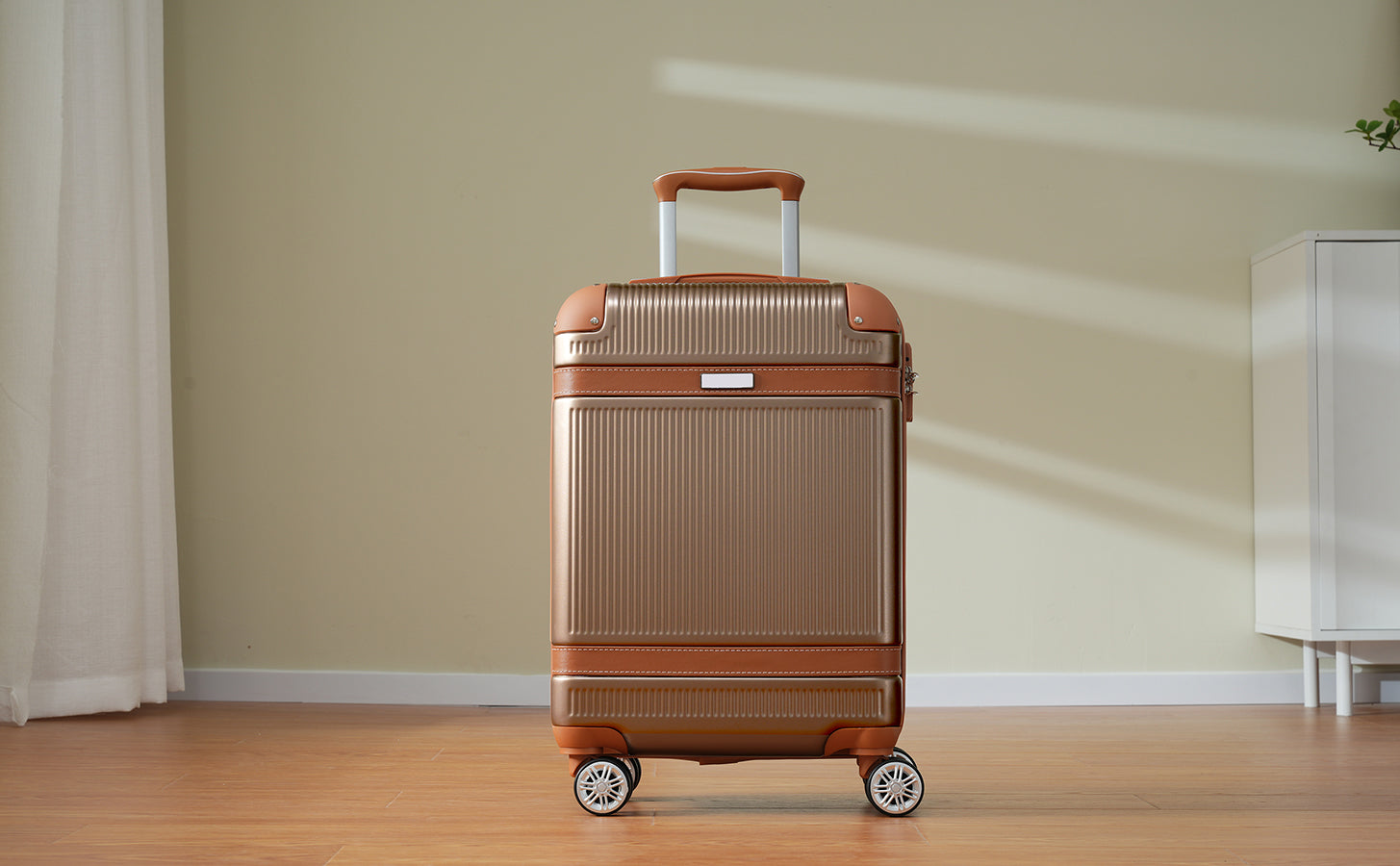 Hardshell Luggage Set 3-Piece, 20 Inch Carry-On Suitcase with Spinner Wheels TSA Lock, Lightweight Durable ABS for Travel Business, Copper Color