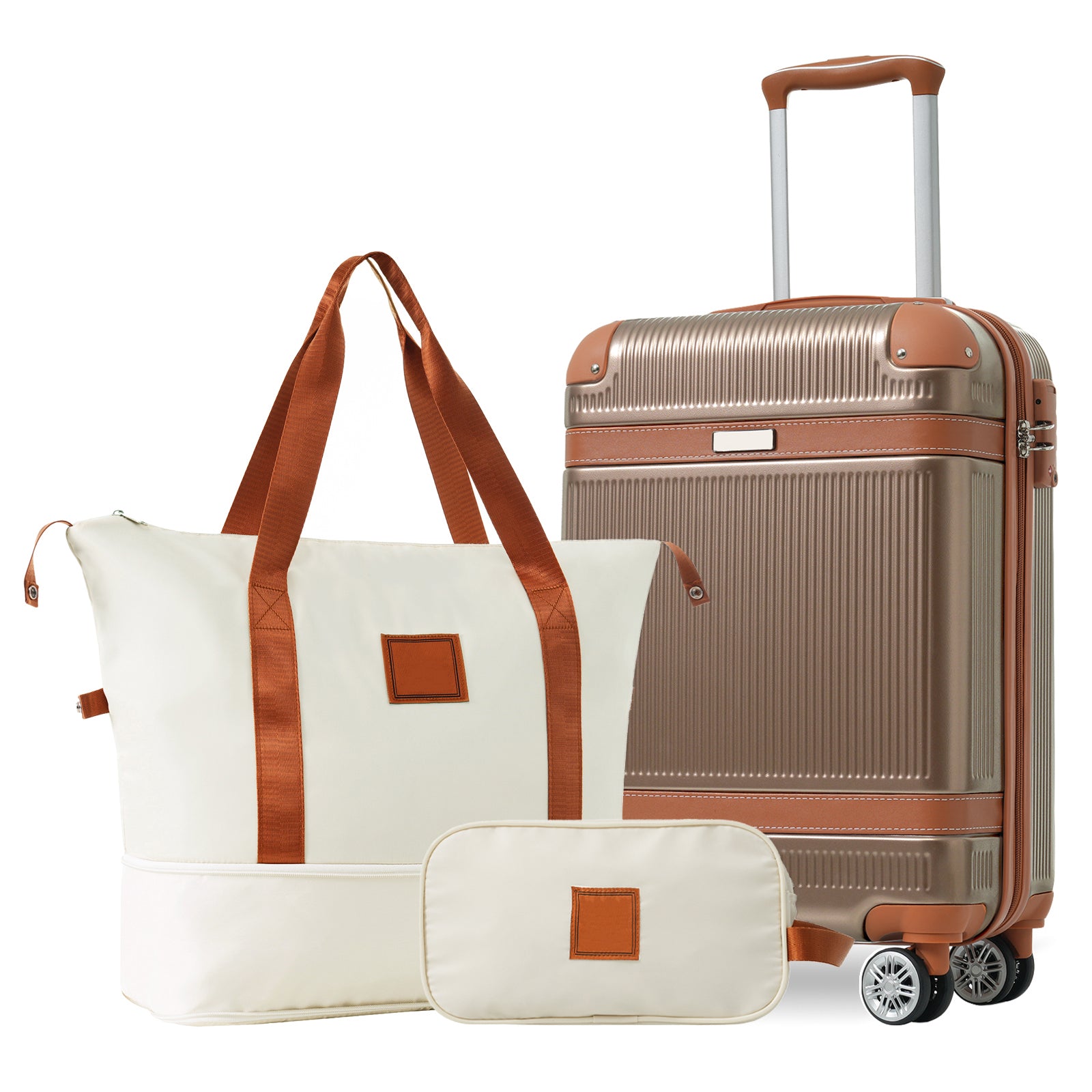 Hardshell Luggage Set 3-Piece, 20 Inch Carry-On Suitcase with Spinner Wheels TSA Lock, Lightweight Durable ABS for Travel Business, Copper Color