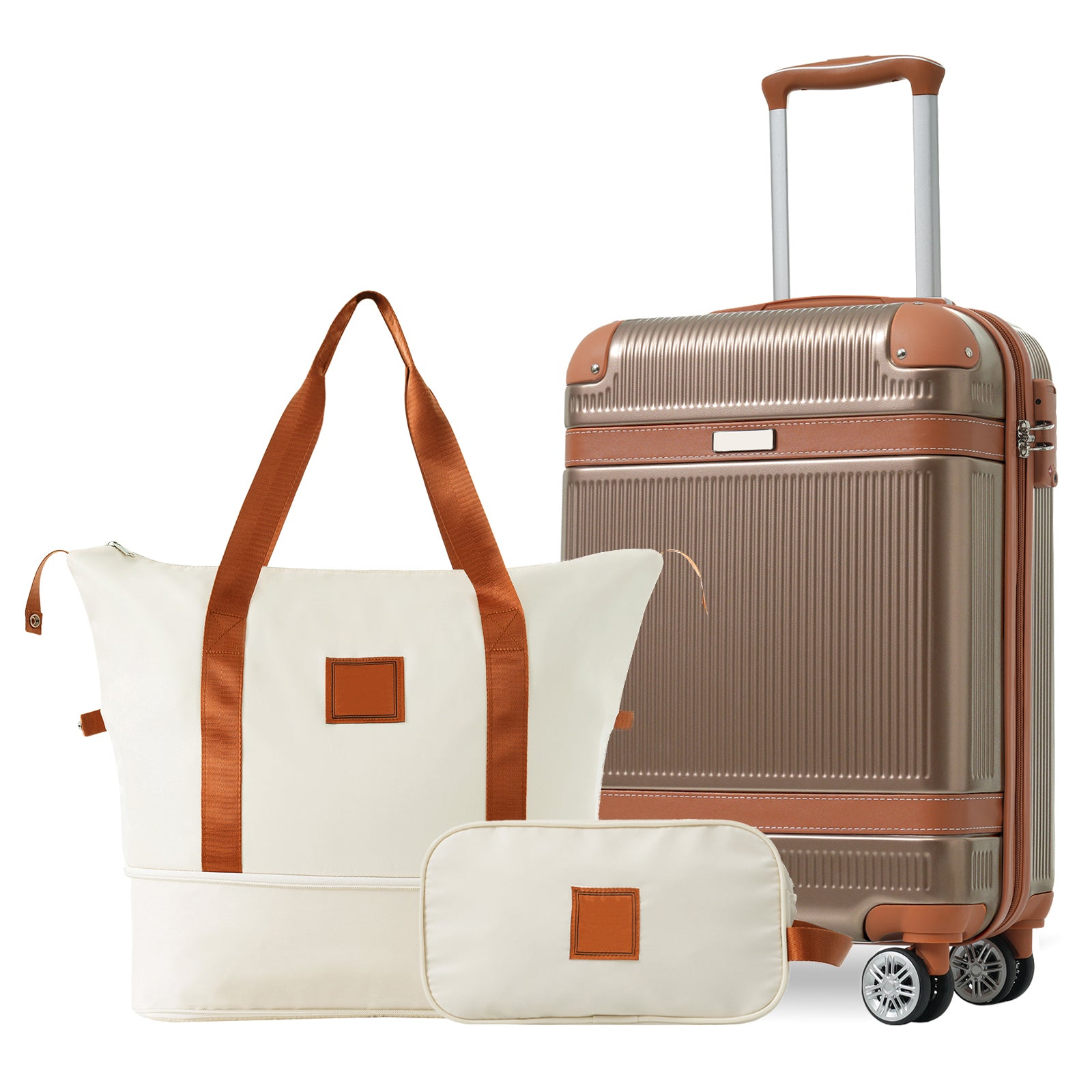 Hardshell Luggage Set 3-Piece, 20 Inch Carry-On Suitcase with Spinner Wheels TSA Lock, Lightweight Durable ABS for Travel Business, Copper Color