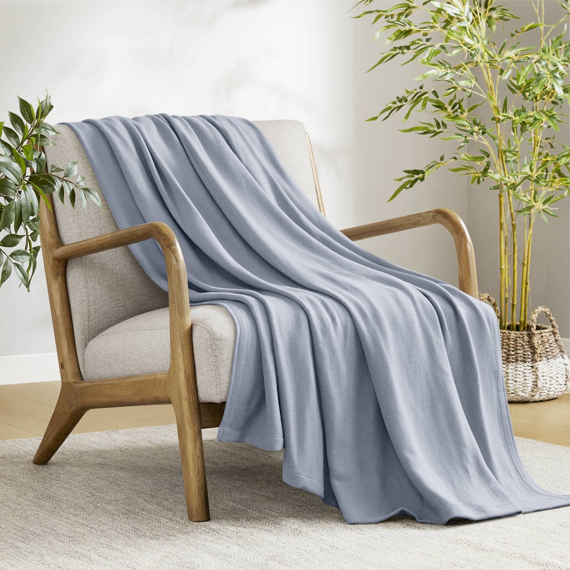 1-Piece King Rayon from Bamboo Cotton Blanket, Light Blue
