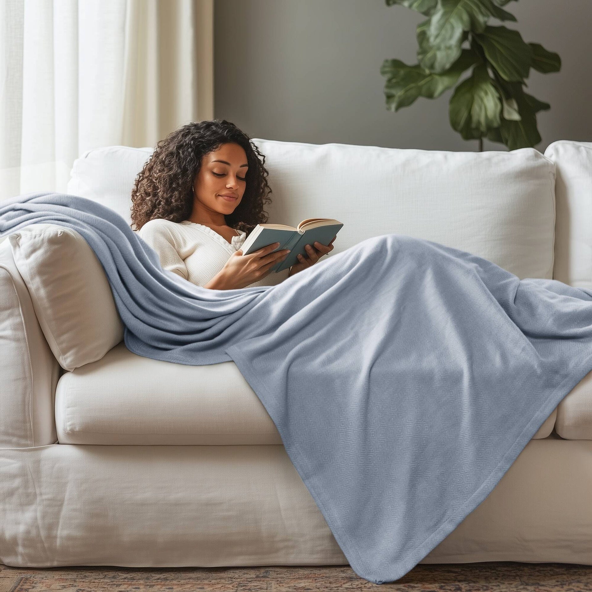 1-Piece King Rayon from Bamboo Cotton Blanket, Light Blue