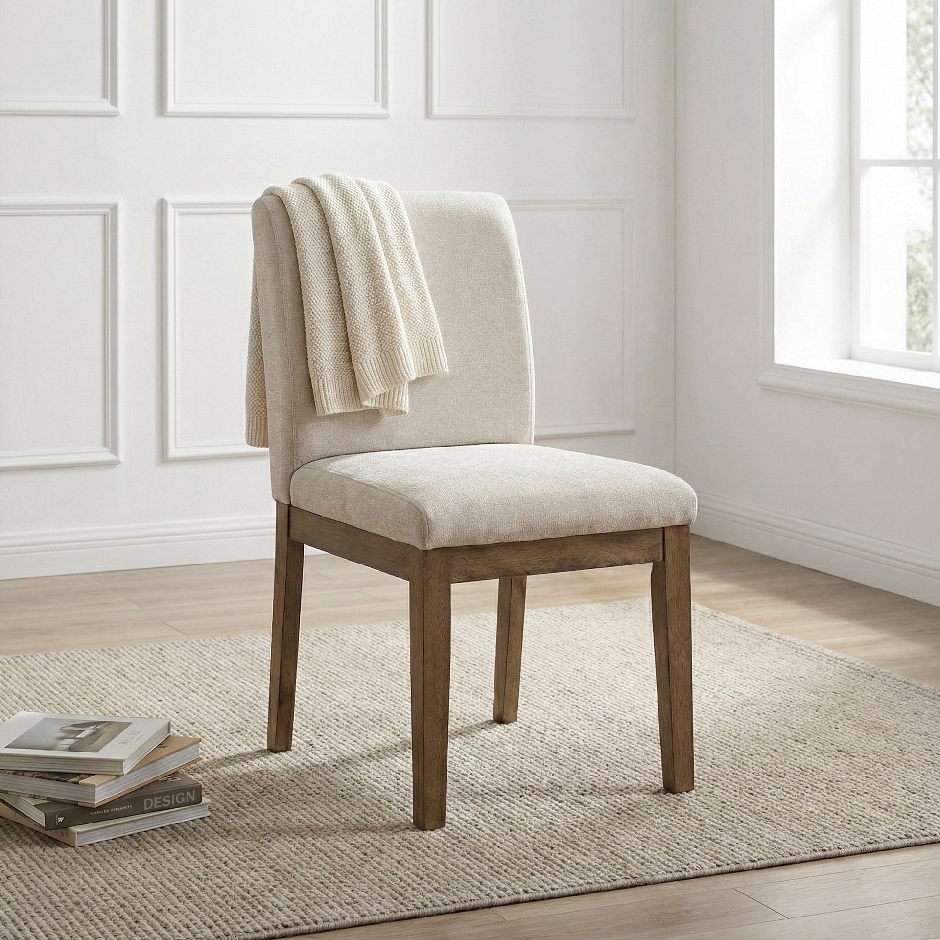 Transitional Brown Gray Upholstered Side Chairs Set of 2 Modern Farmhouse Dining Room Furniture