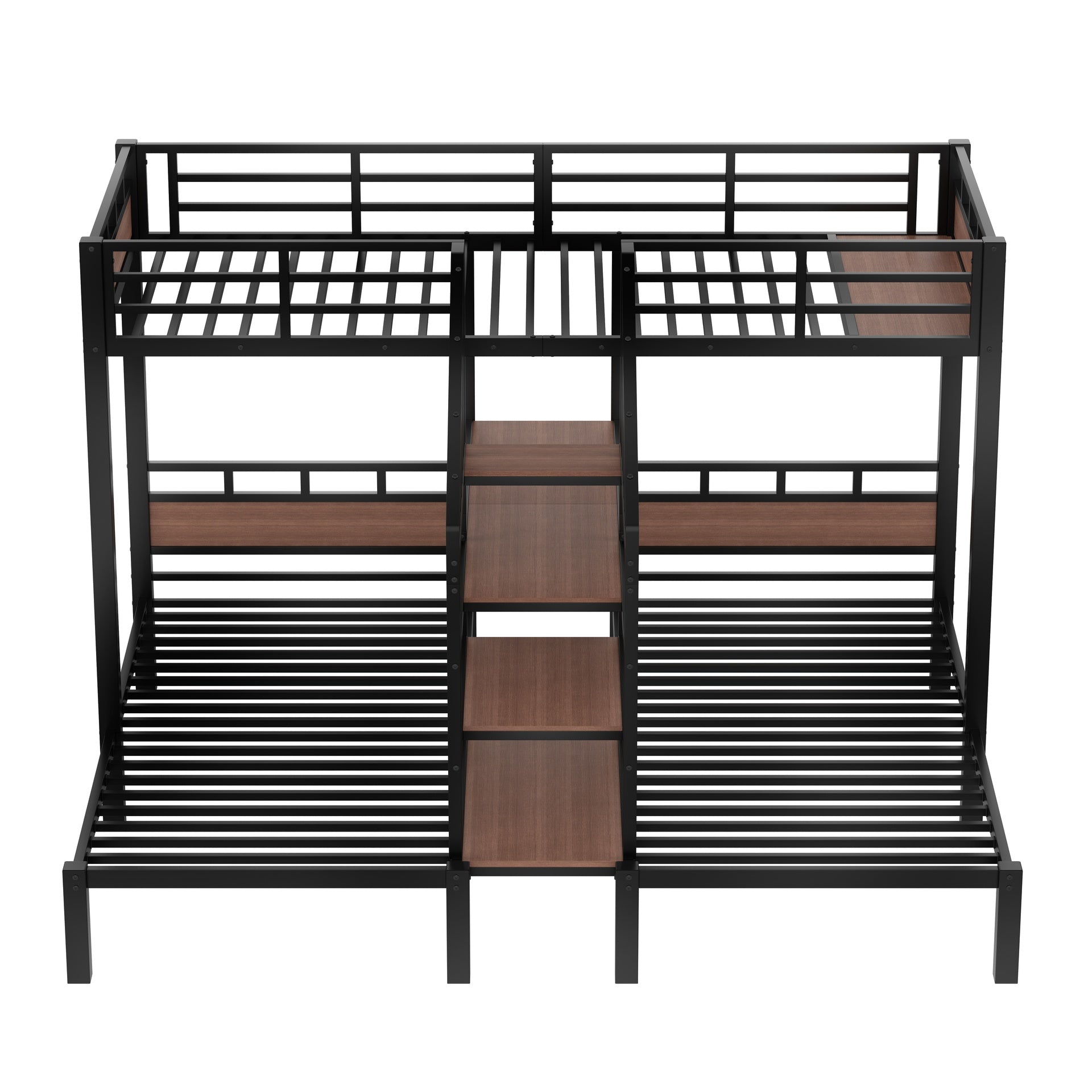 Twin over Twin over Twin Metal Bunk Bed ,triple metal bunk bed with Storage shelves and storage stairs,black