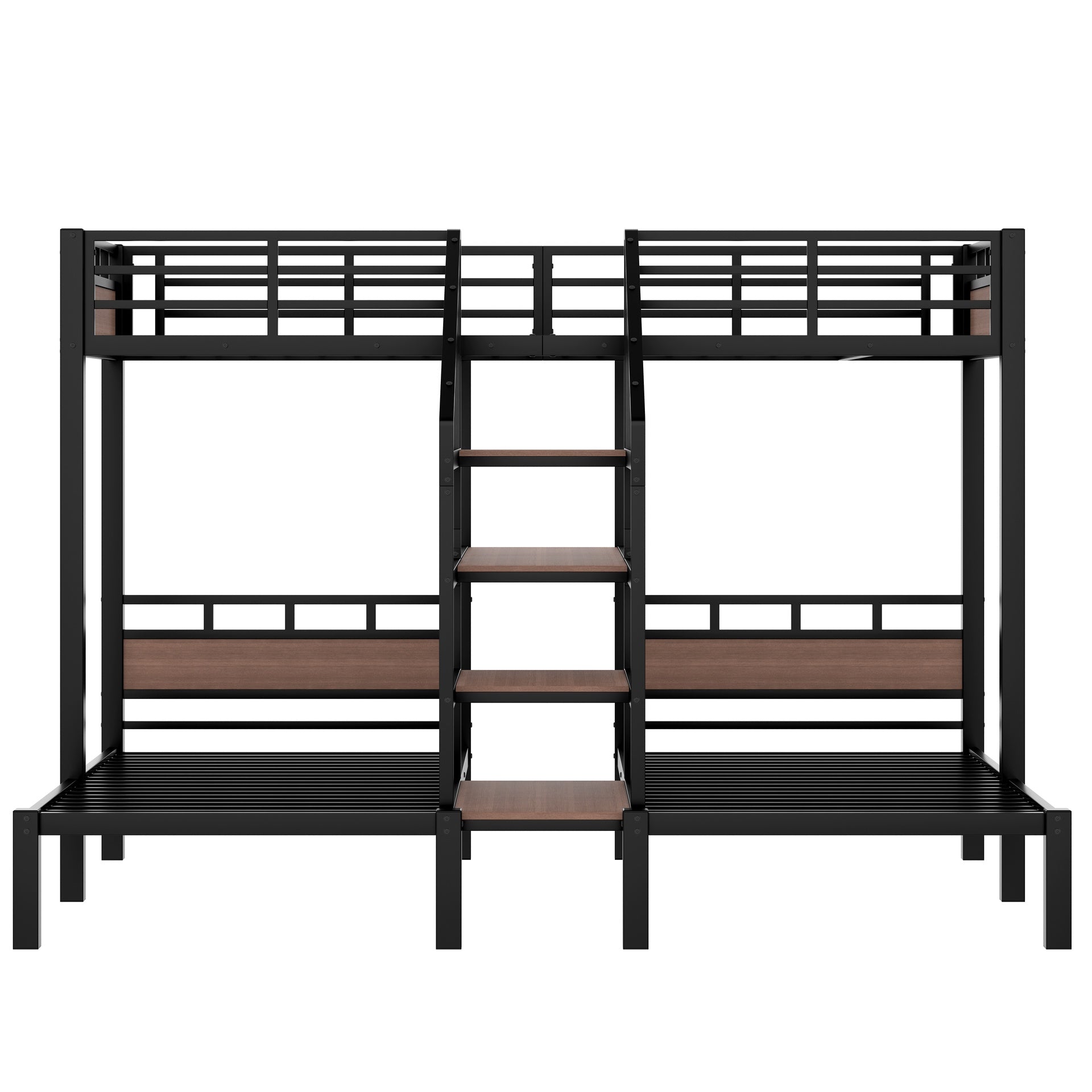 Twin over Twin over Twin Metal Bunk Bed ,triple metal bunk bed with Storage shelves and storage stairs,black