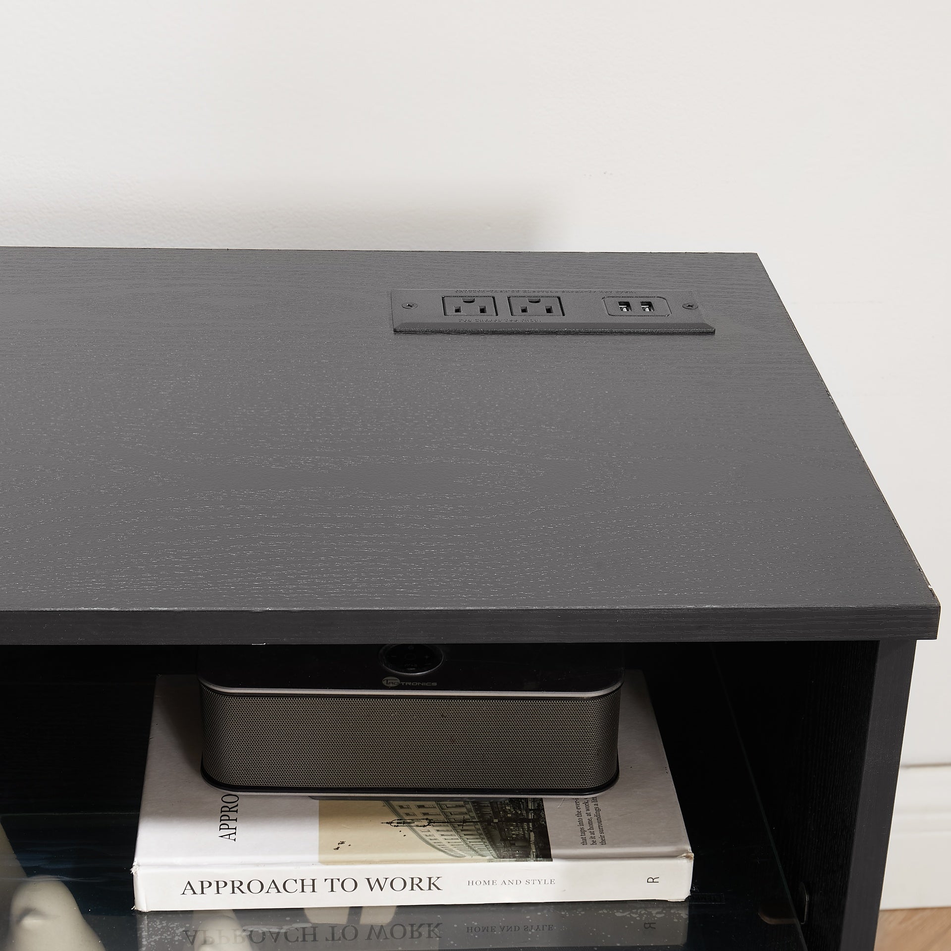 TV Stand Electric Fireplace TV Stand with Glass Shelves, 3D Fireplace TV Stand with LED Lights Wood with USB Charging Outlet Modern Television Table Center for TV up to 32-62" Black 58''W*15.4''D*24.4