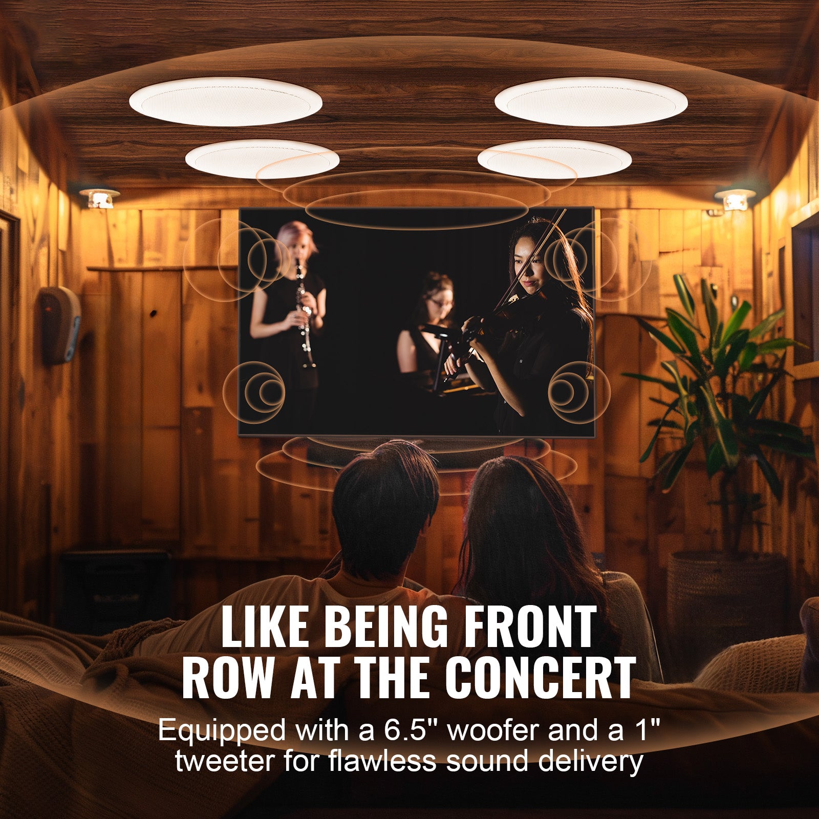4 PCs 6.5'' Bluetooth in Ceiling Speakers, 150W, Flush Mount Ceiling & in-Wall Speaker System with 8ΩImpedance 89dB Sensitivity, for Home Kitchen Living Room Bedroom or Covered Outdoor Porches