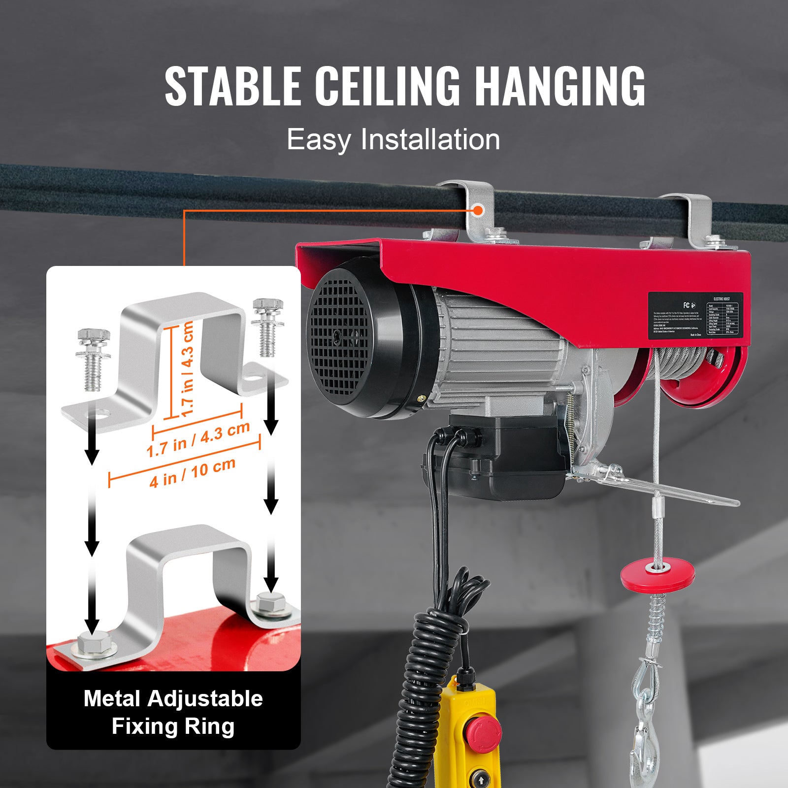 880lbs Electric Hoist with 14ft Wired Remote Control, 110V Electric Hoist Attic Lift 20-40 FT Lifting Height for Garage Attic Warehouse Factory