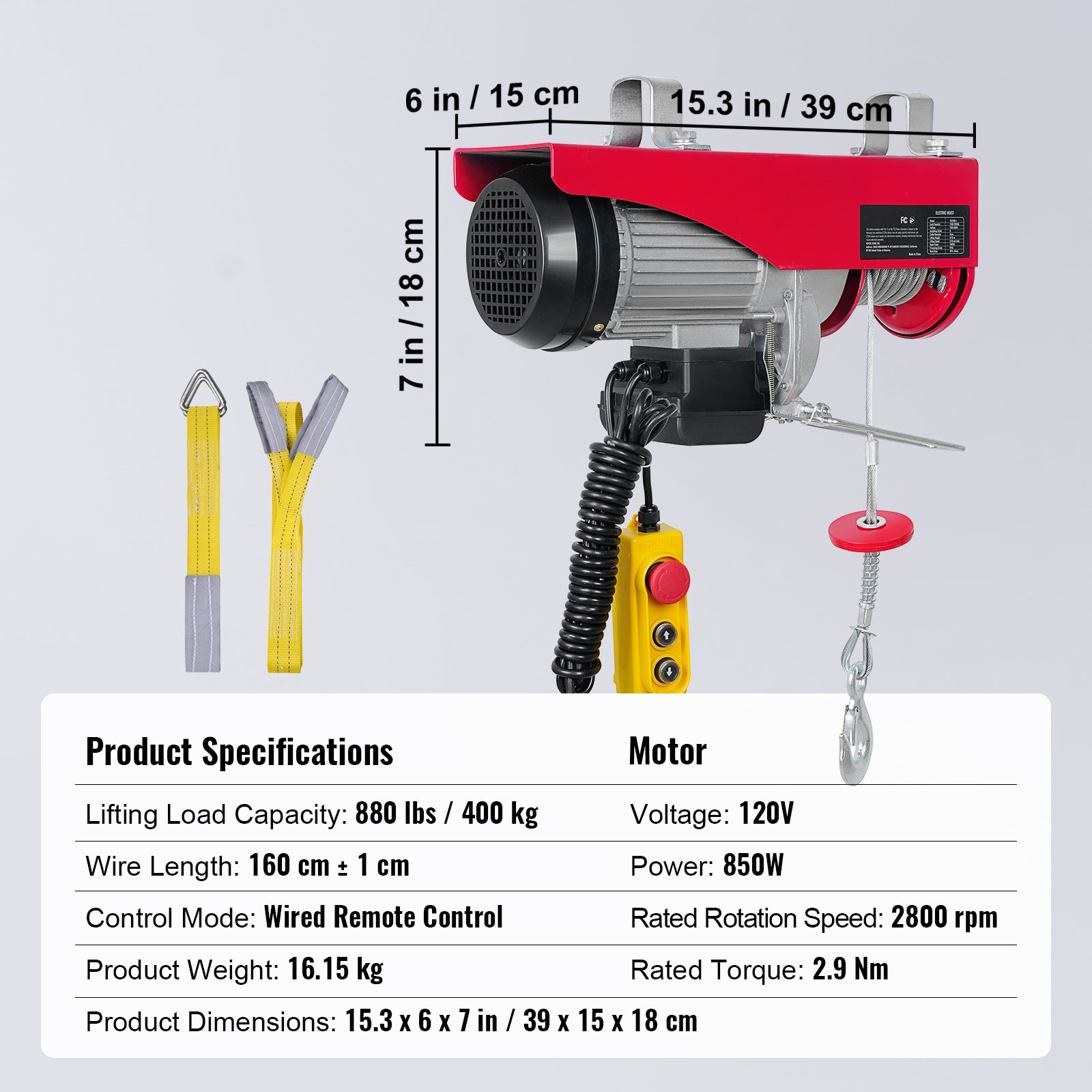 880lbs Electric Hoist with 14ft Wired Remote Control, 110V Electric Hoist Attic Lift 20-40 FT Lifting Height for Garage Attic Warehouse Factory