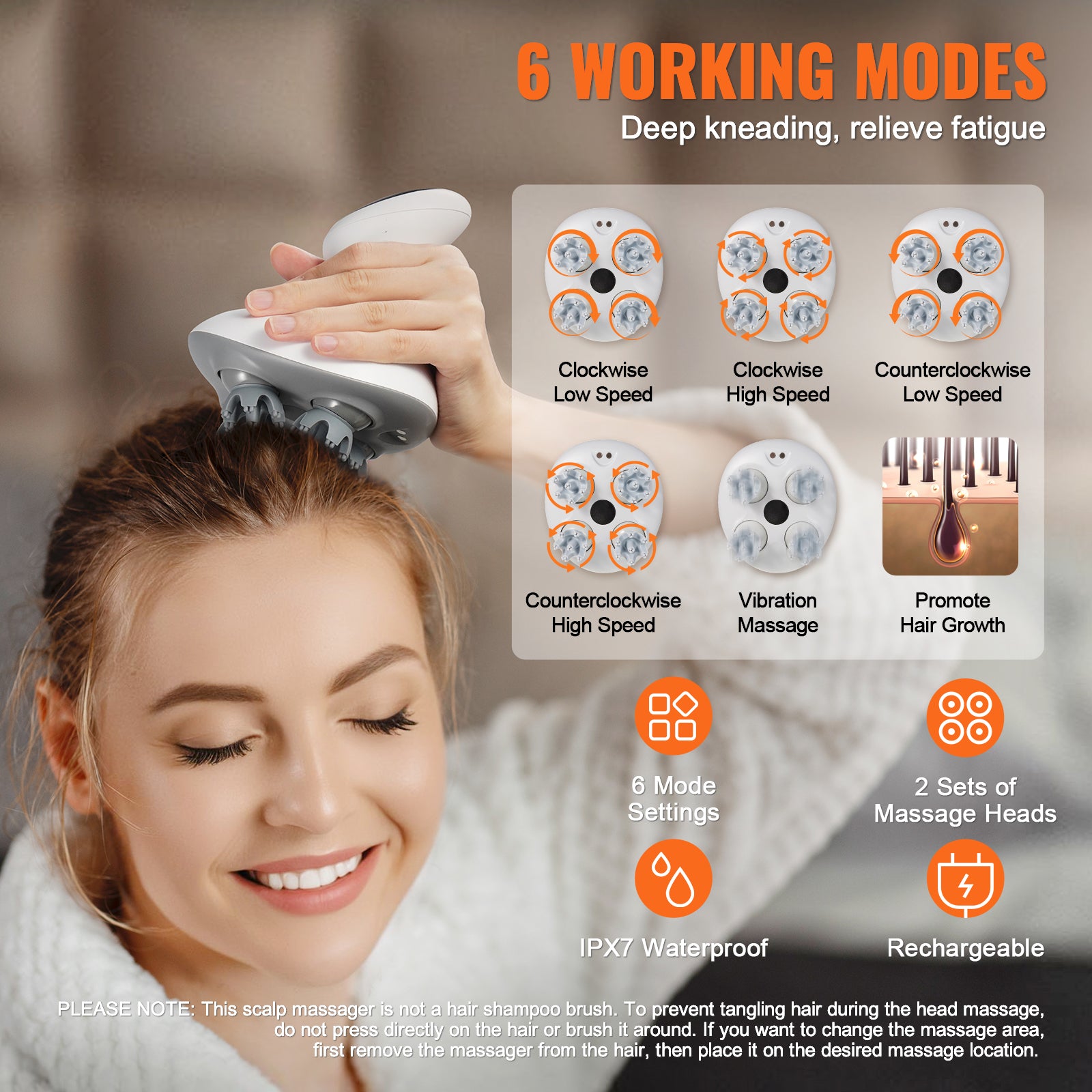 Electric Scalp Massager Rechargeable Head Massager Waterproof Portable