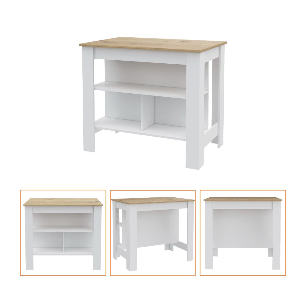 Rockaway 3-Shelf Kitchen Island White and Light Oak