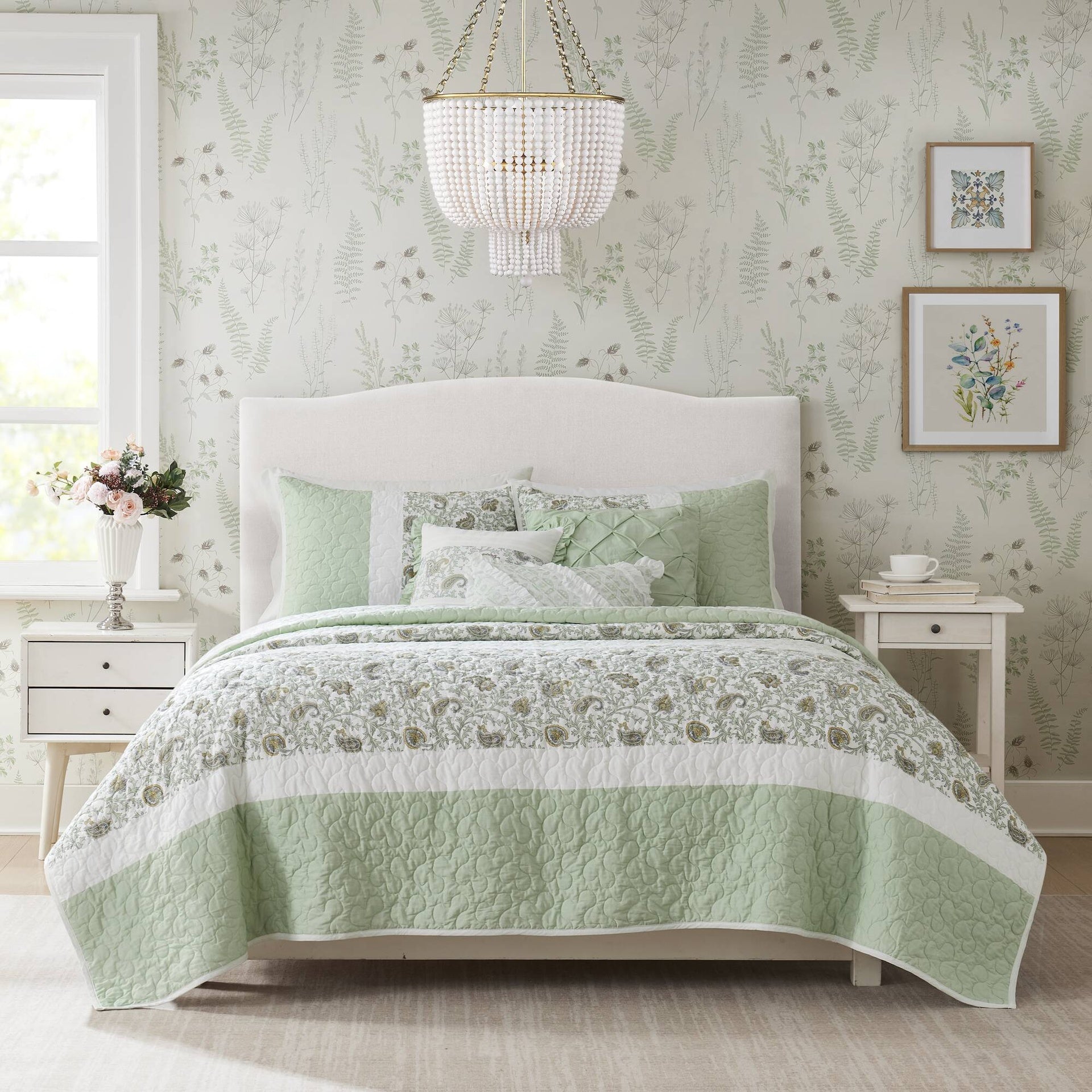 6 Piece Cotton Percale Quilt Set with Throw Pillows Full/Queen